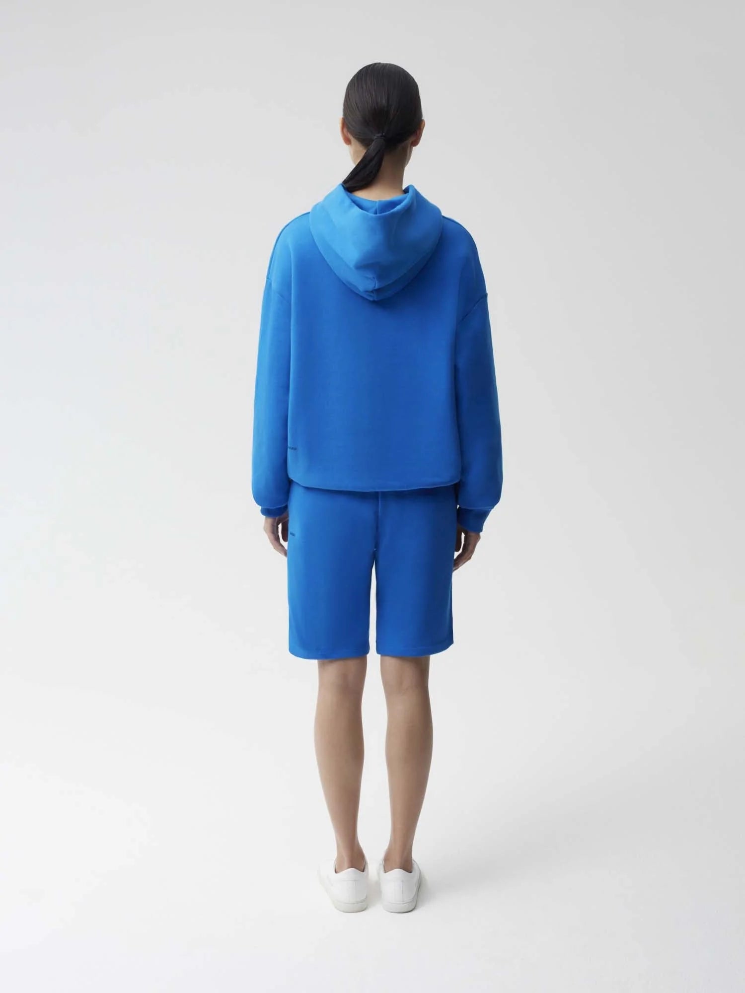 Heavyweight Recycled Cotton Long Shorts Cobalt Blue Female Model