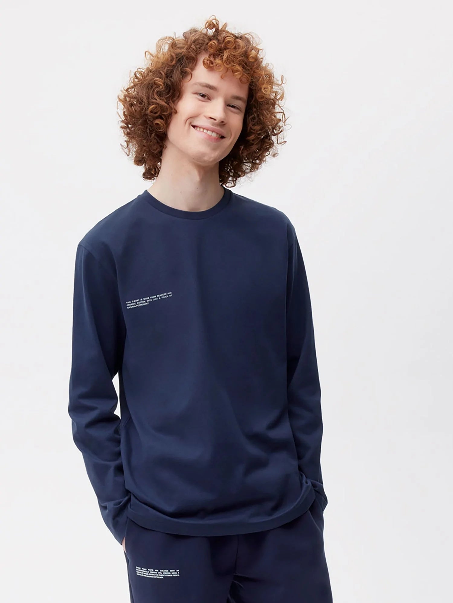 Organic Cotton Long Sleeve T Shirt C FIBER Navy Blue Male