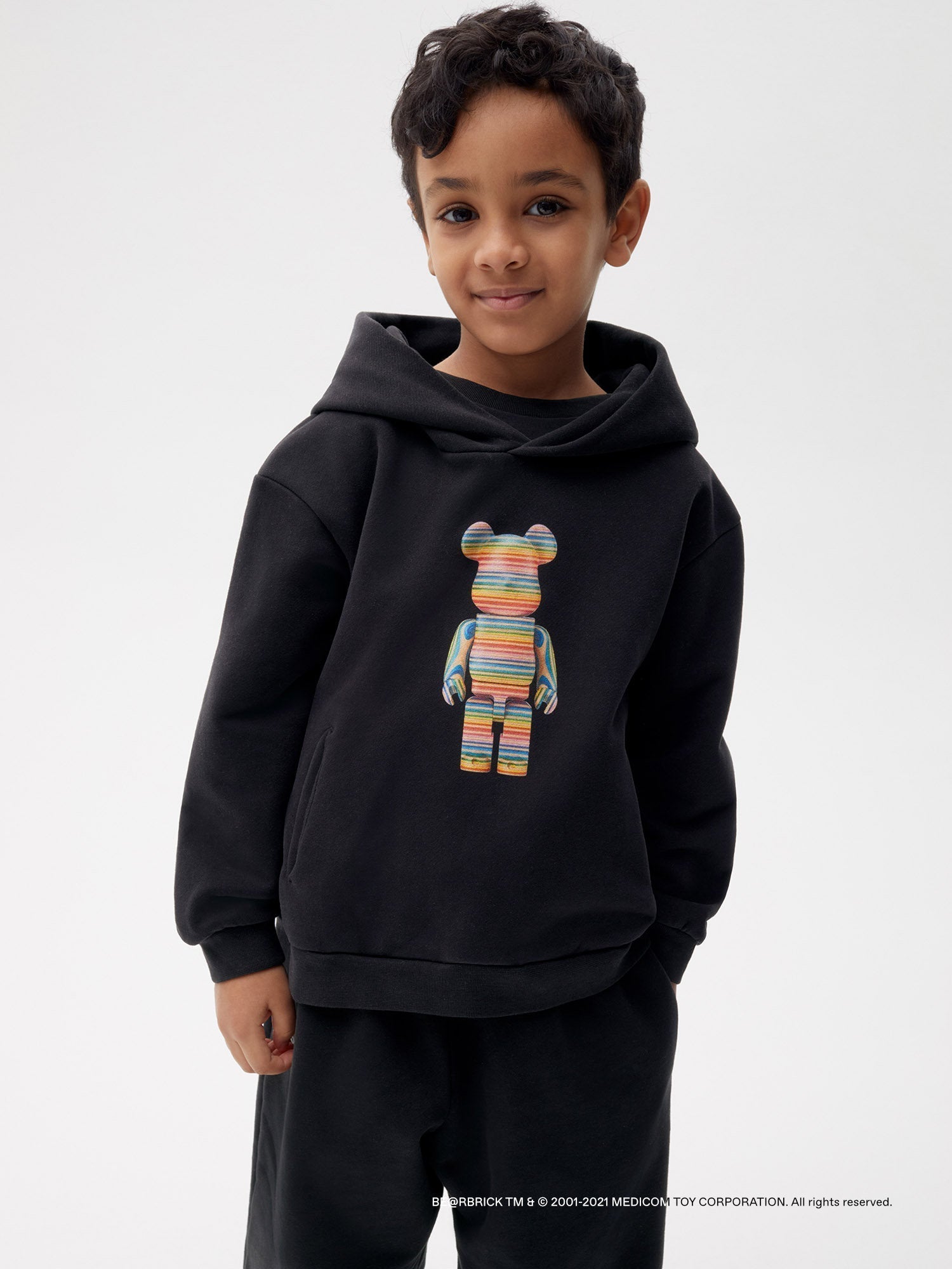 Pangaia Haroshi Bearbrick Heavyweight Organic Cotton Hoodie Black Kids