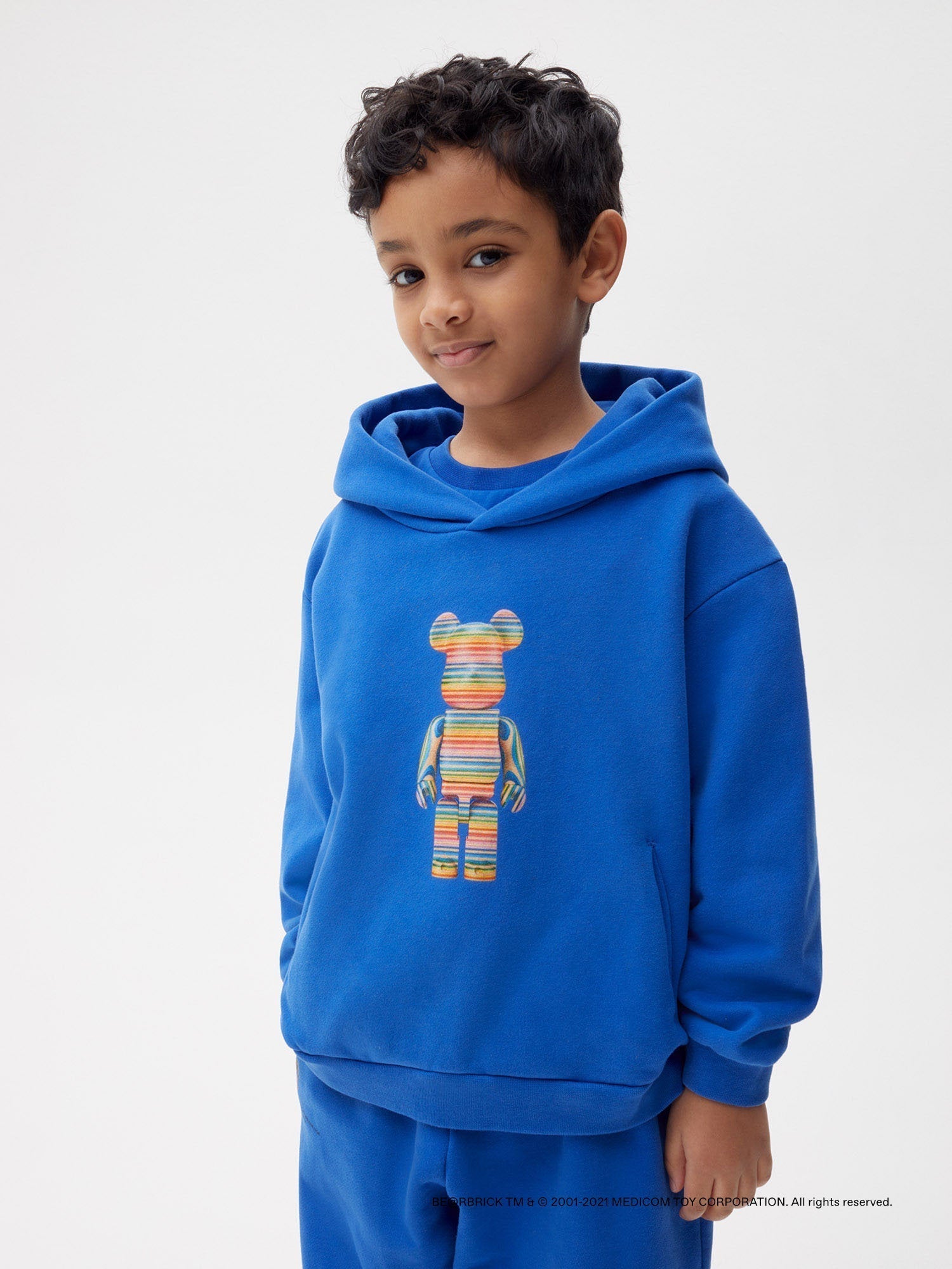 Pangaia Haroshi Bearbrick Heavyweight Organic Cotton Hoodie Cobalt Blue Kids