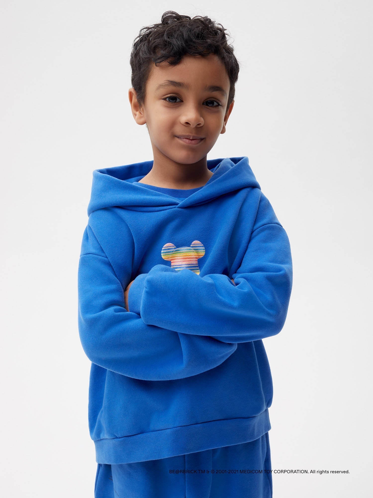 Pangaia Haroshi Bearbrick Heavyweight Organic Cotton Hoodie Cobalt Blue Kids