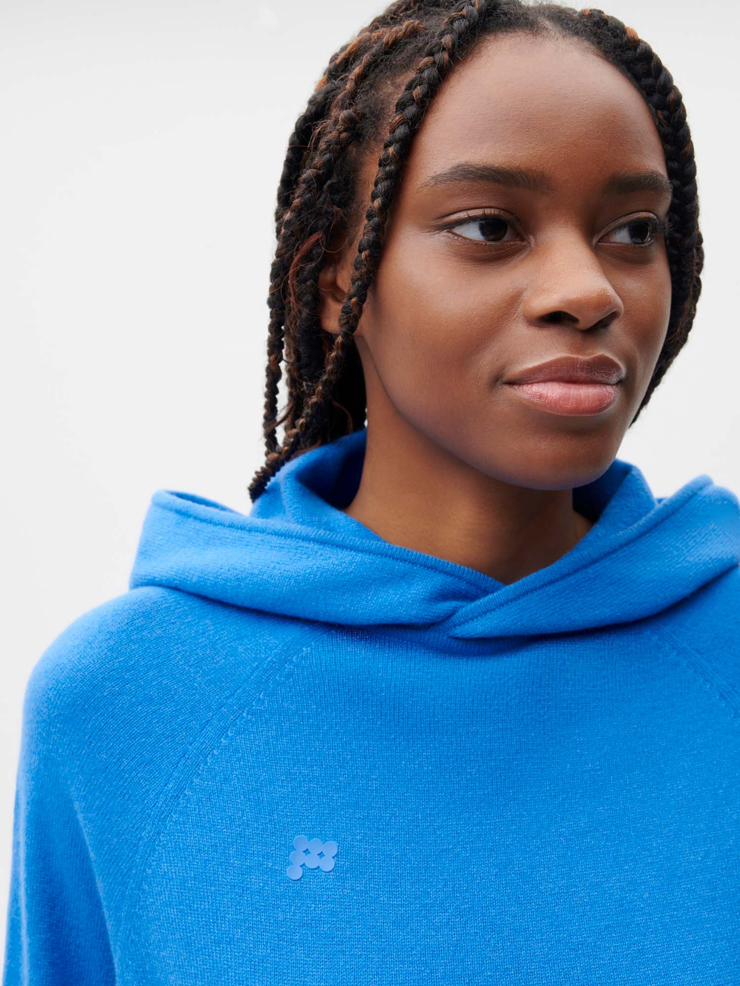 Recycled Cashmere Hoodie—cerulean blue female