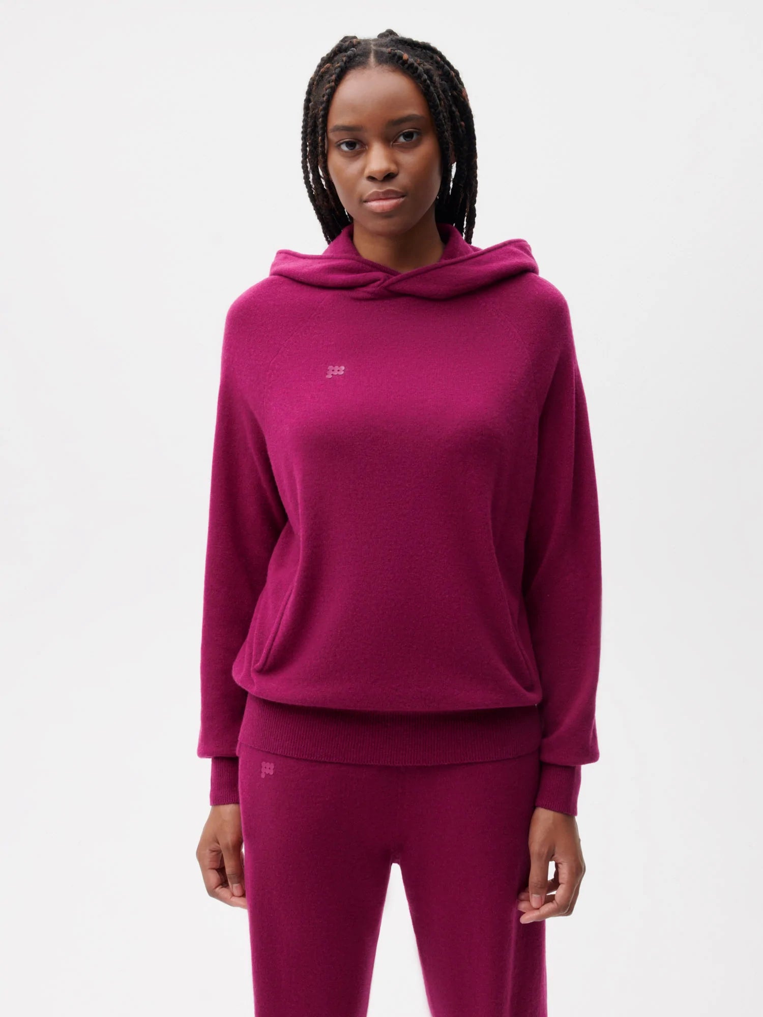 Recycled Cashmere Hoodie—plum purple female