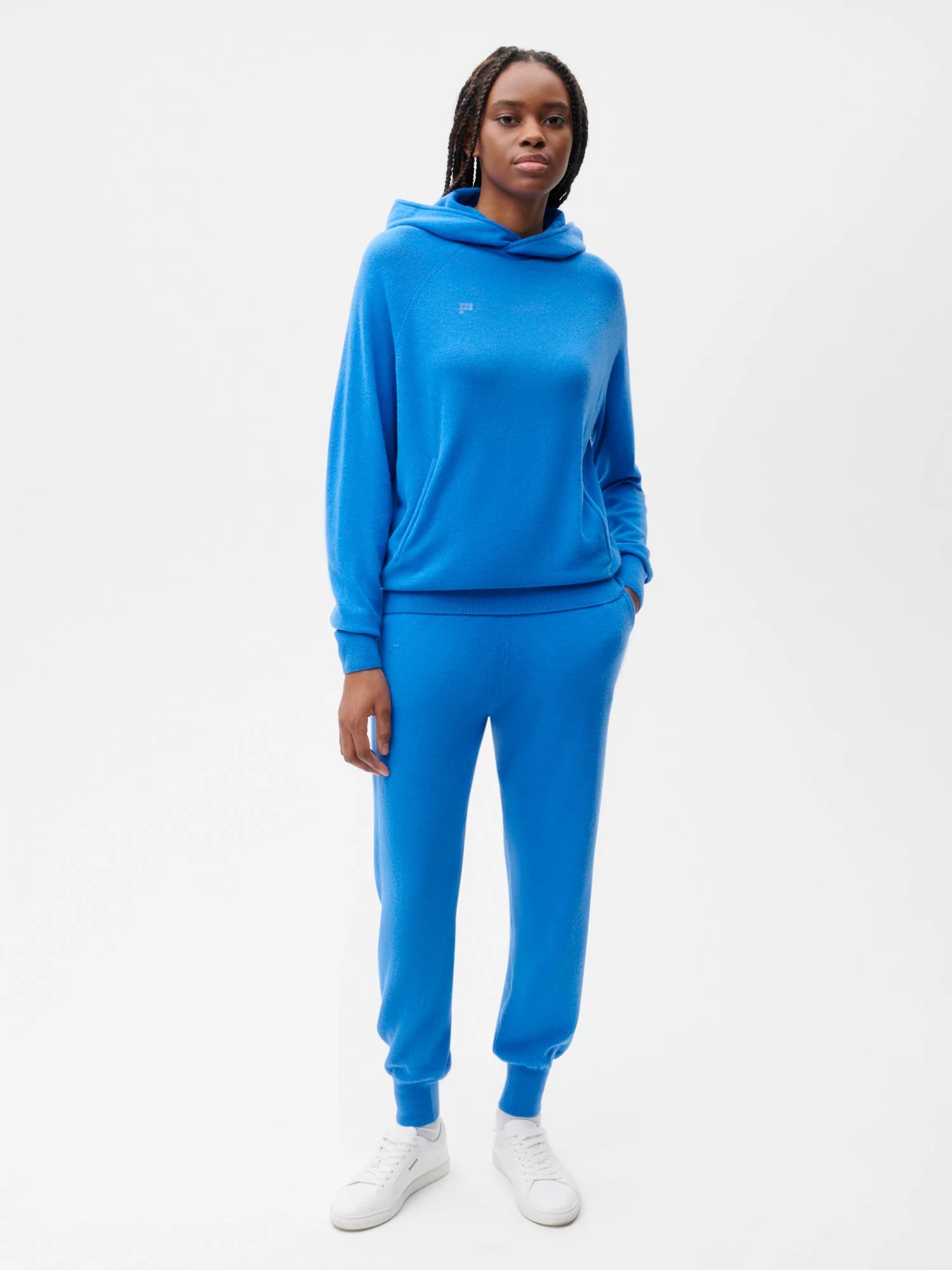 Recycled Cashmere Track Pants—cerulean blue female