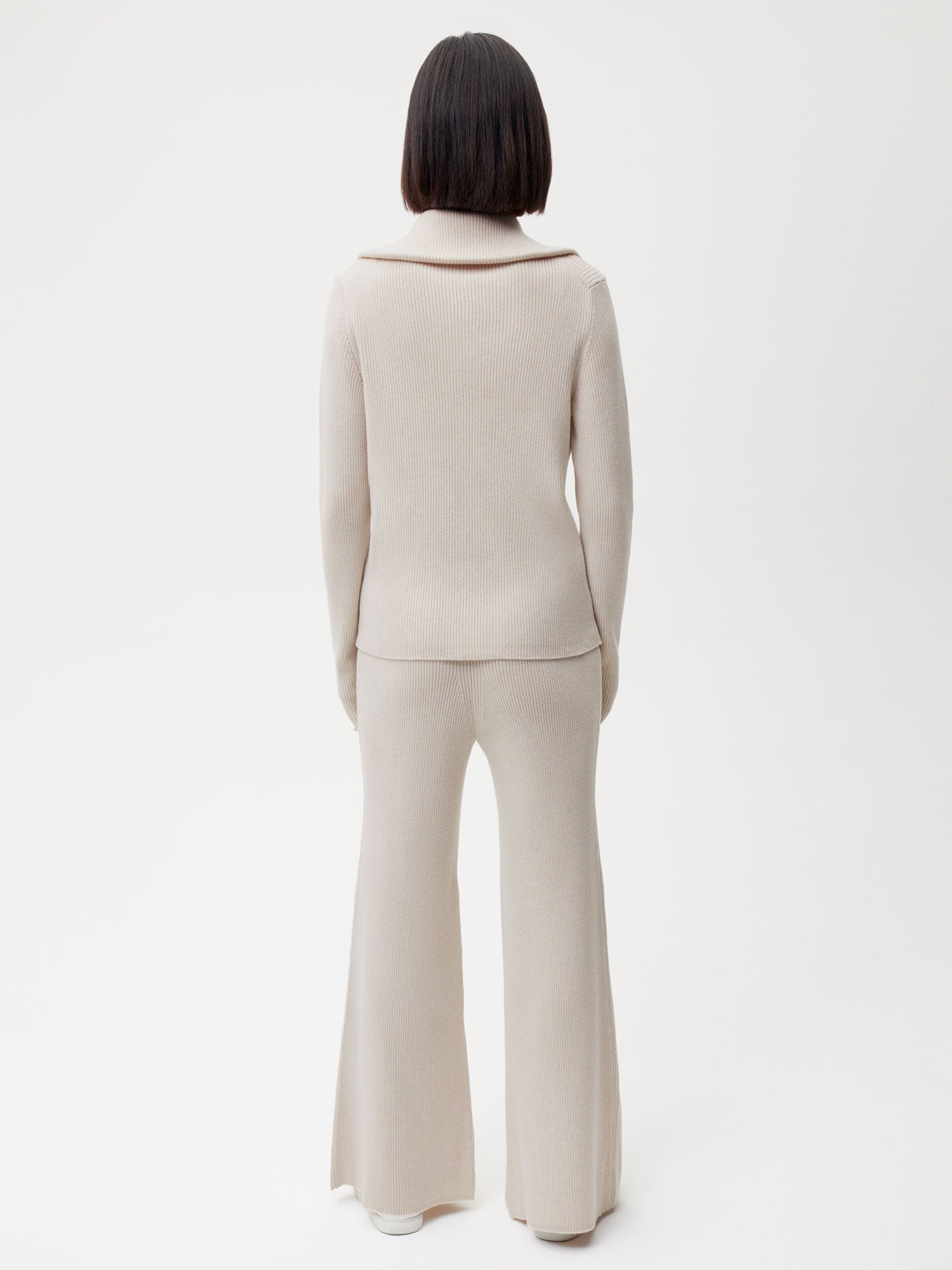 Recycled Cashmere Womens Rib Track Pants Oatmeal