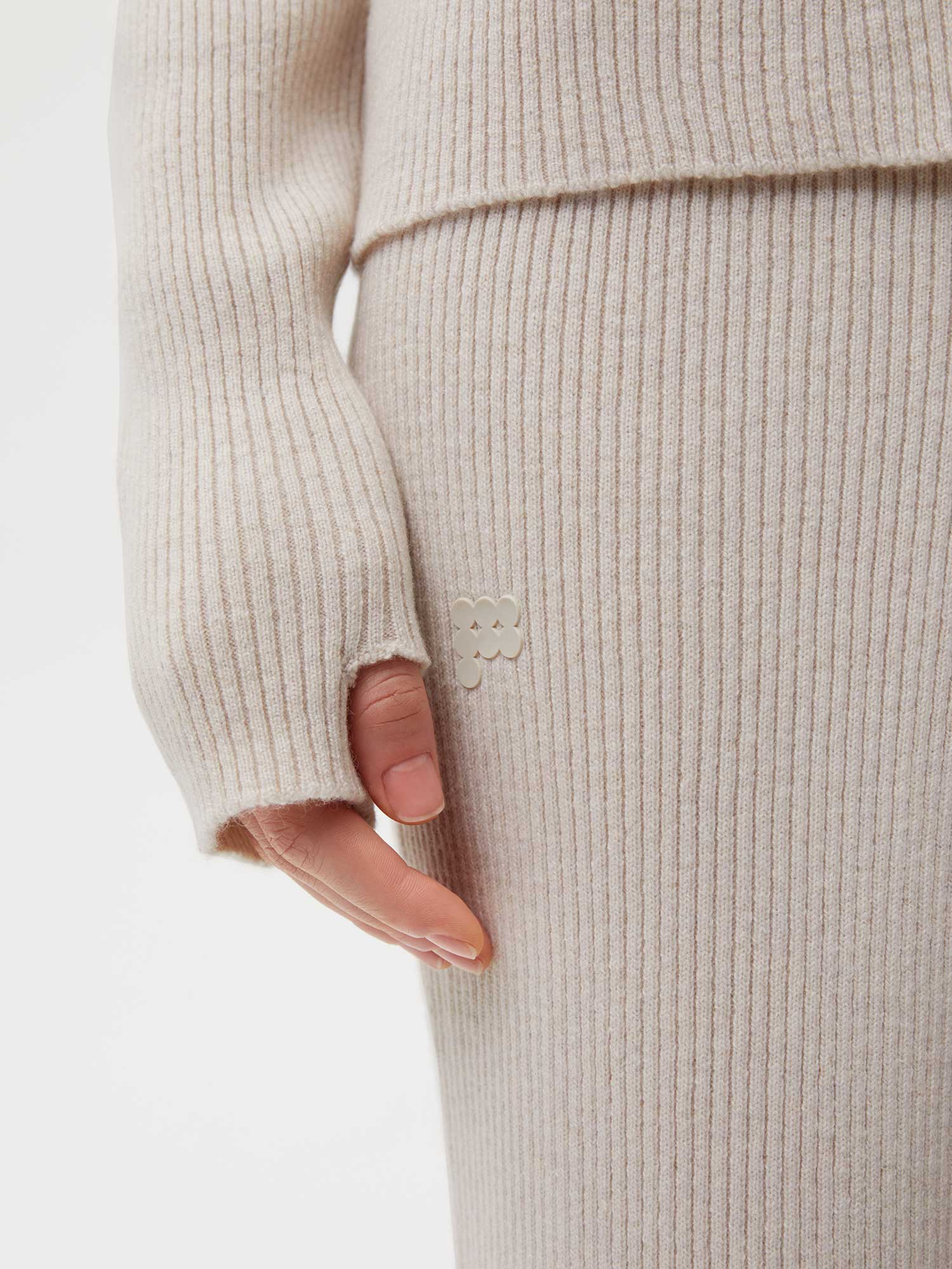 Recycled Cashmere Womens Rib Track Pants Oatmeal