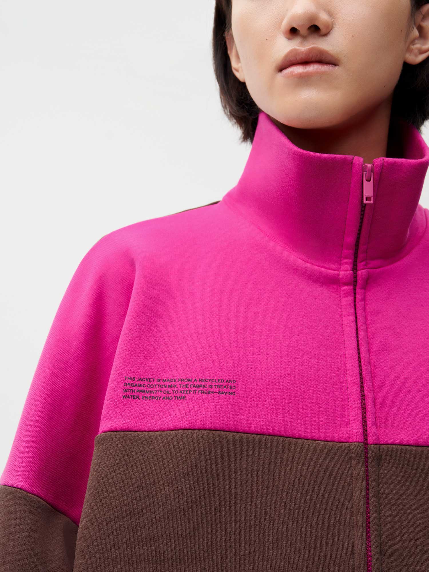 Recycled Cotton Color Block Jacket—foxglove pink male