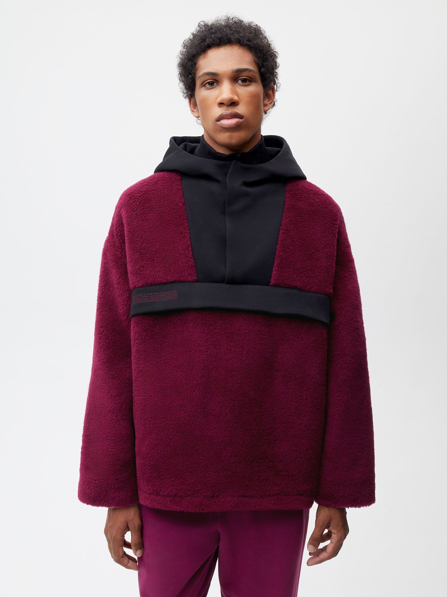 Recycled Wool Fleece Half Zip Jacket—plum purple male