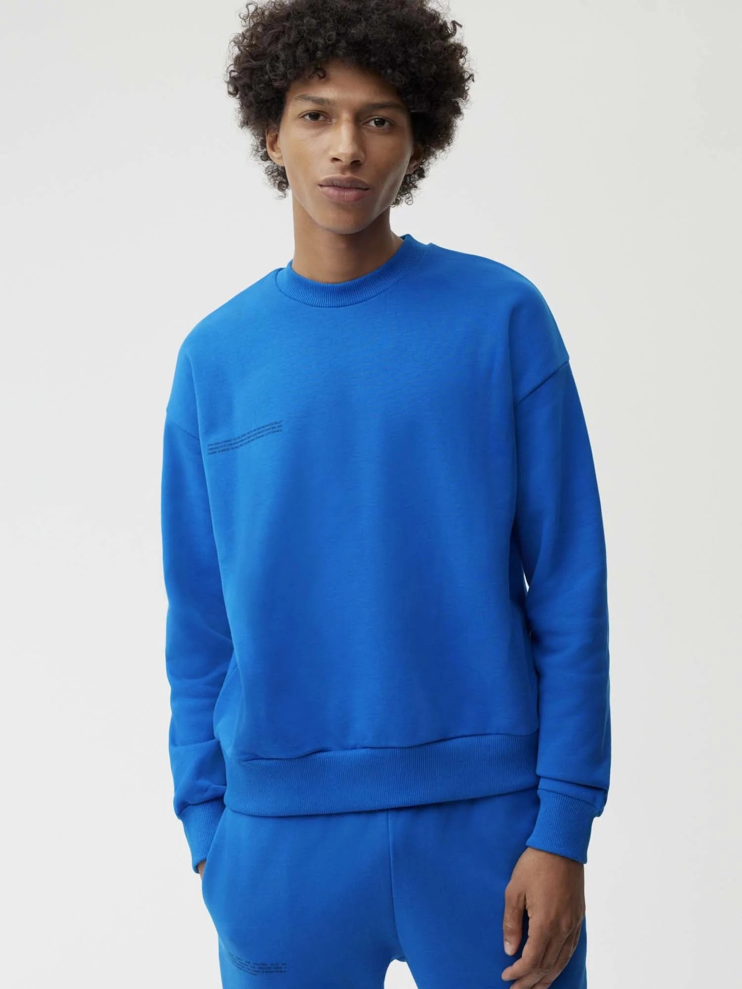 Heavyweight Recycled Cotton Sweatshirt Cobalt Blue Male Model 5