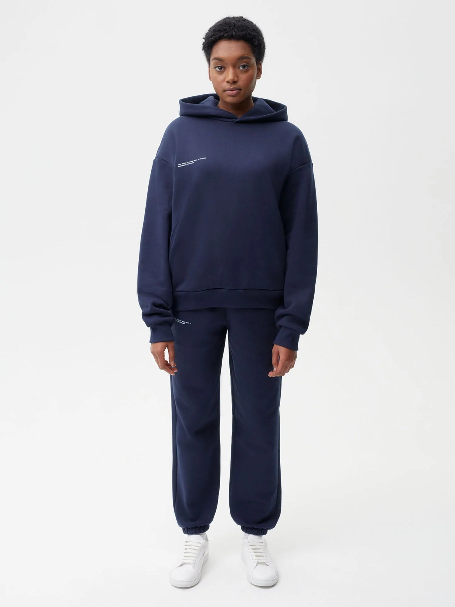 Heavyweight Recycled Cotton Track Pants Navy Female Model