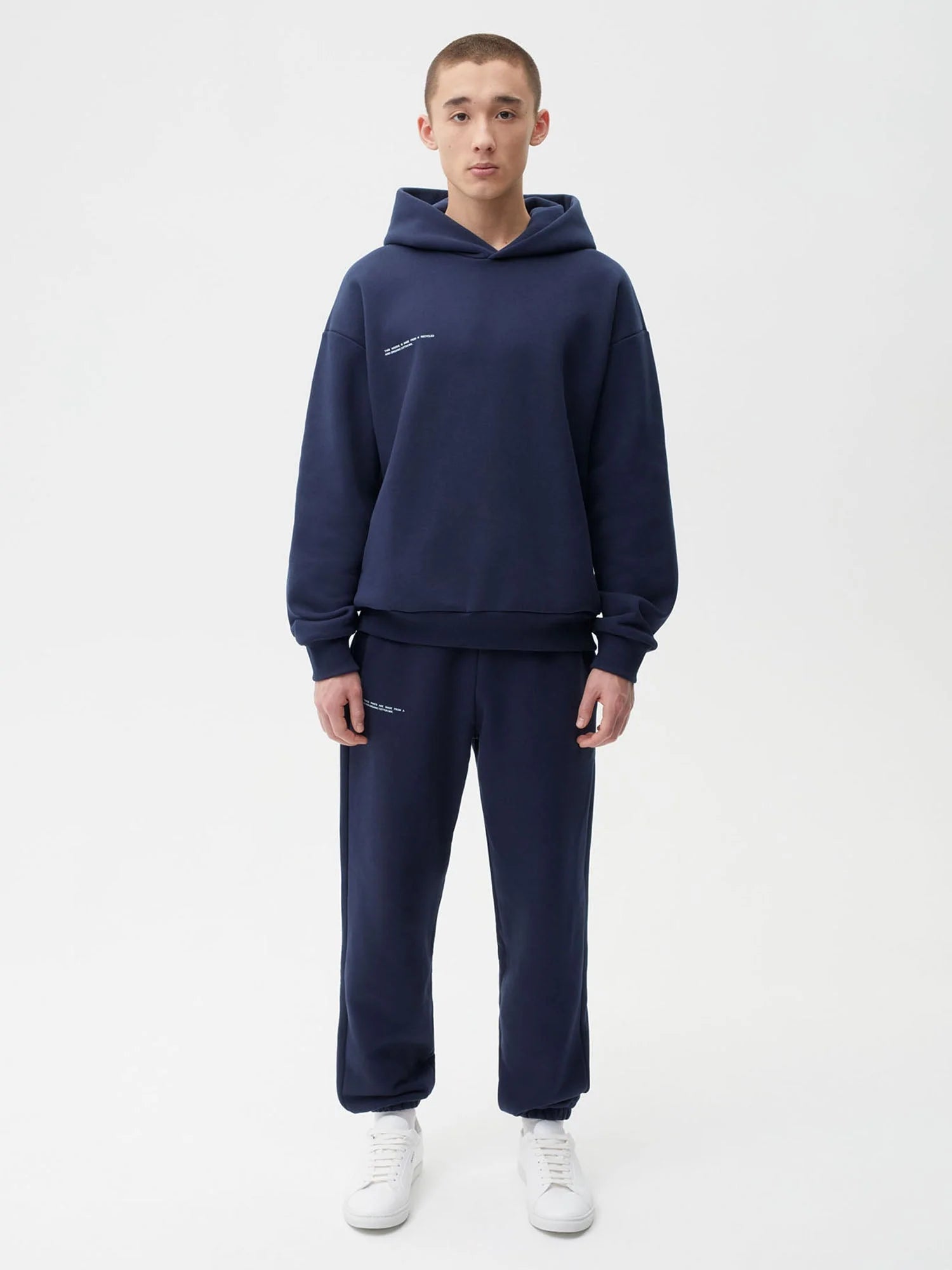 Heavyweight Recycled Cotton Track Pants Navy Male Model