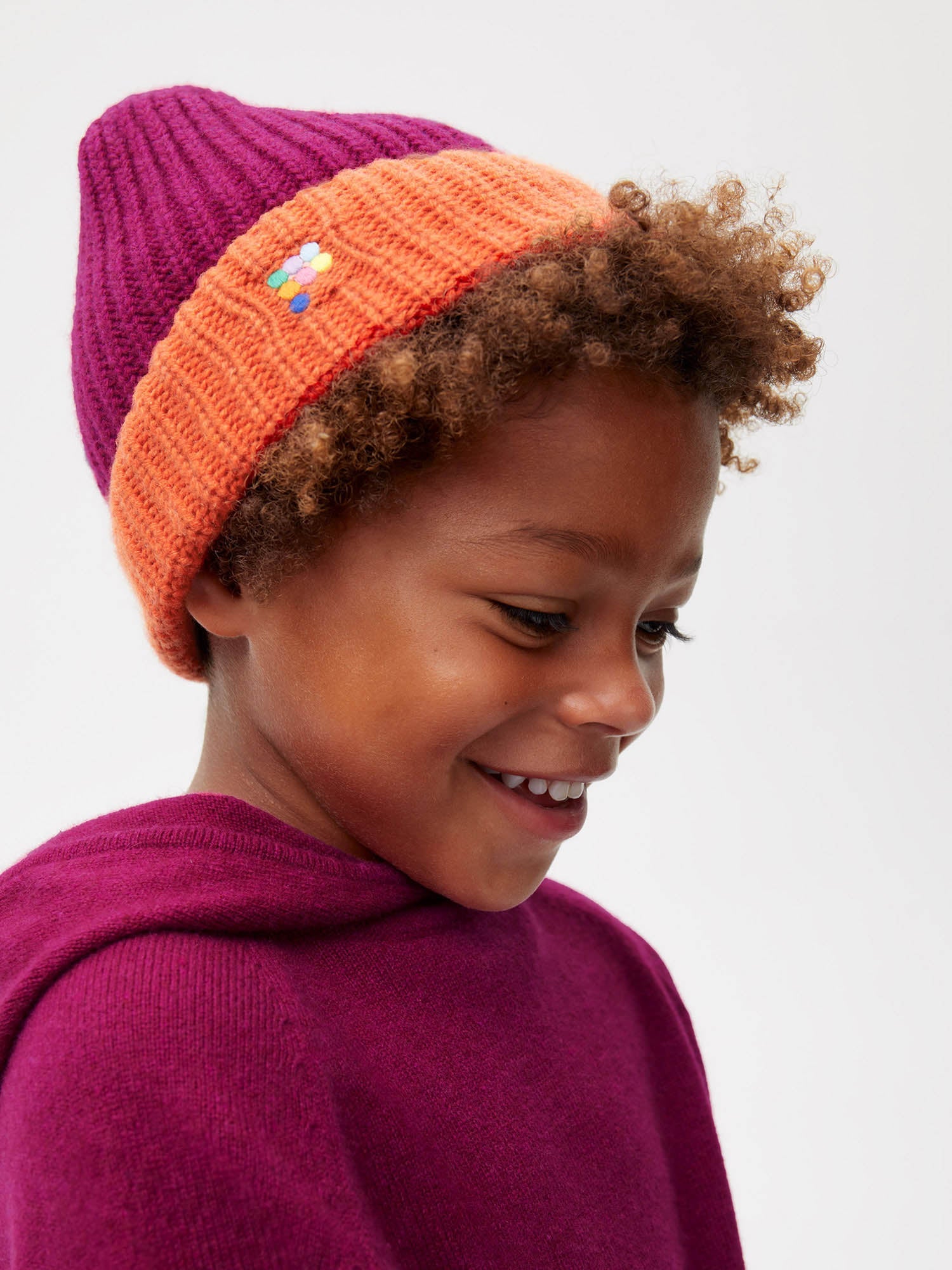 Kids-Recycled-Cashmere-Bicolour-Beanie-Plum-Purple-1