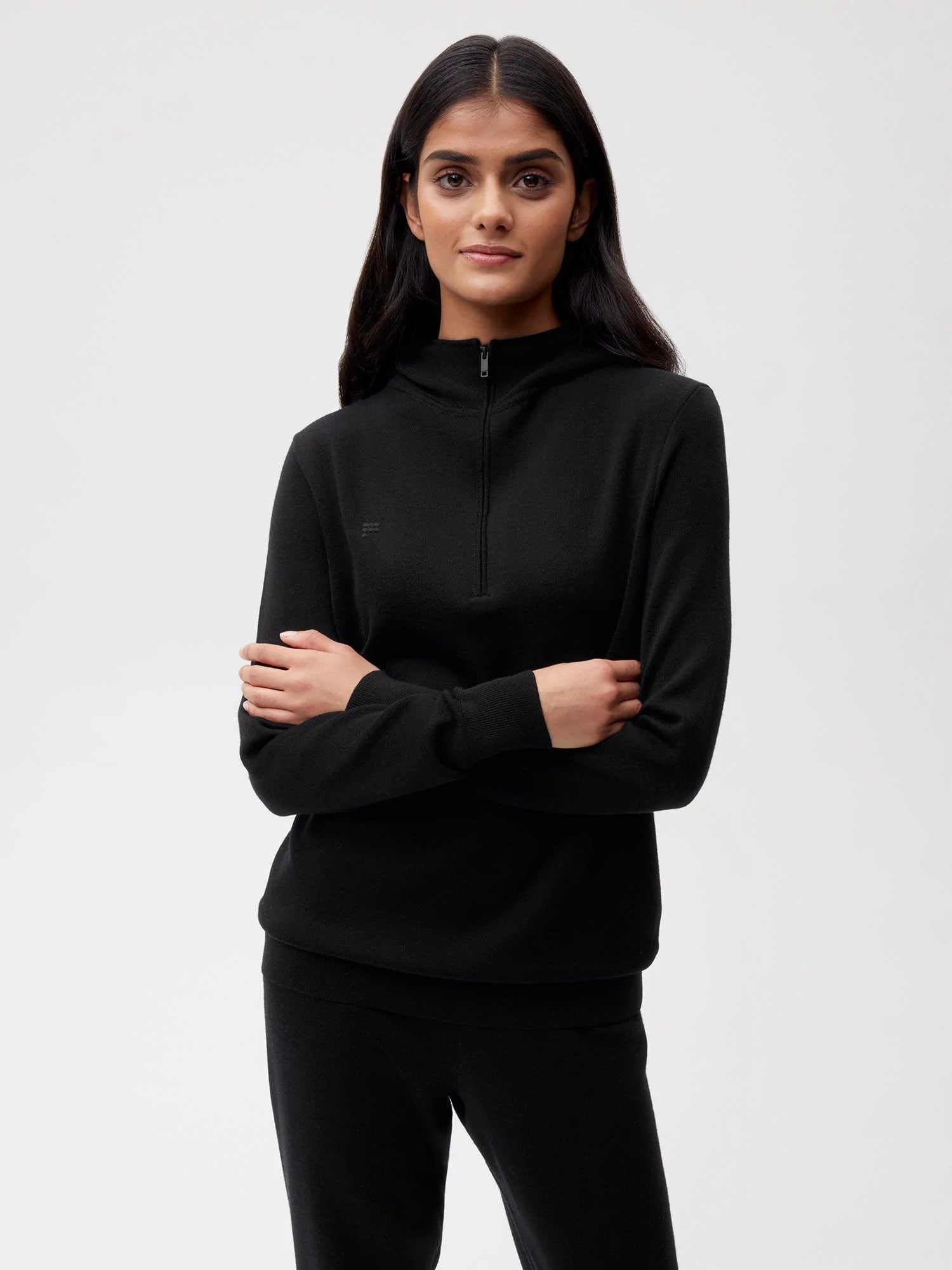 Merino Half Zip Hoodie Black Female