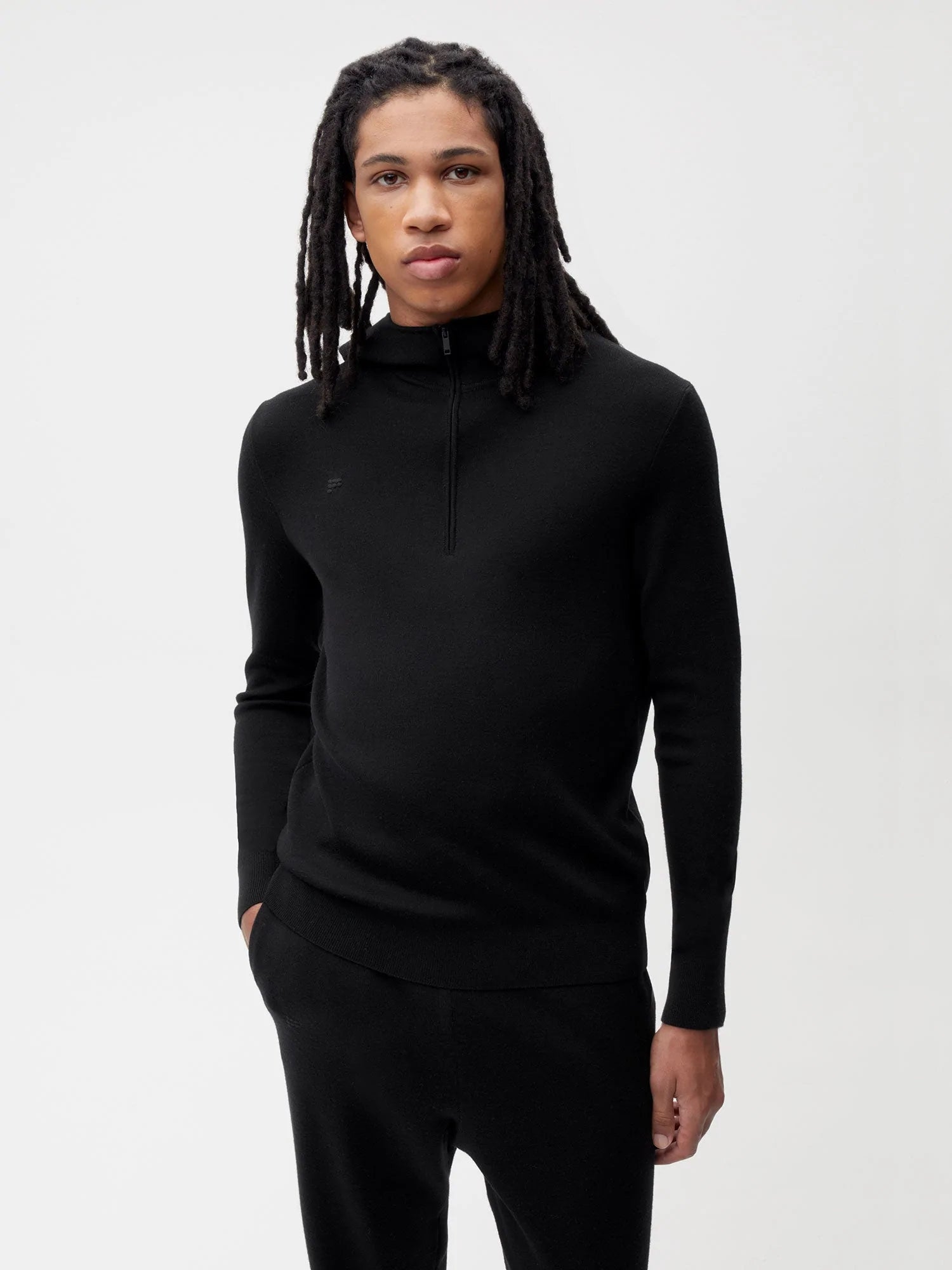 Merino Half Zip Hoodie Black Male