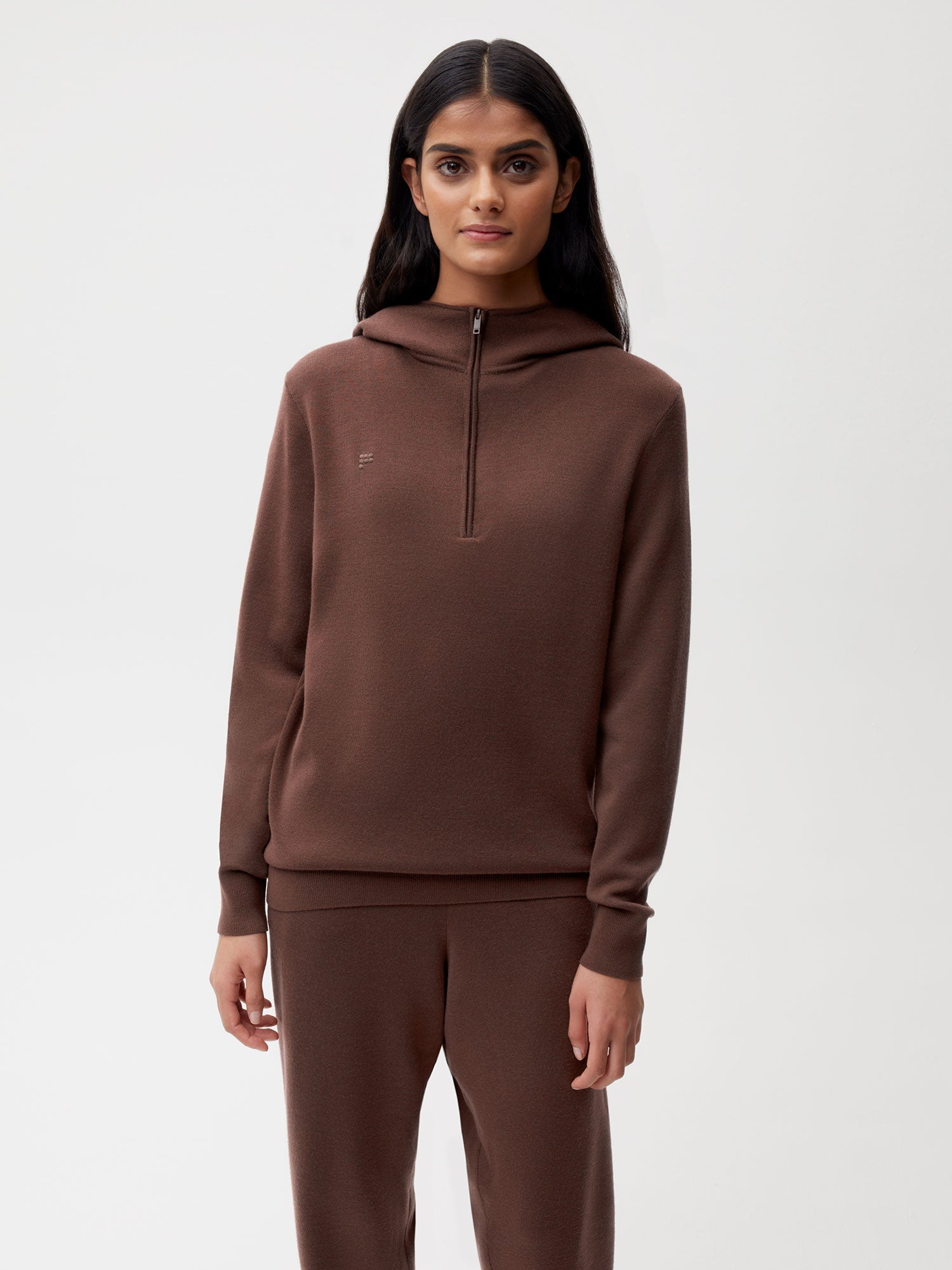 Merino Half Zip Hoodie Chesnut Brown Female