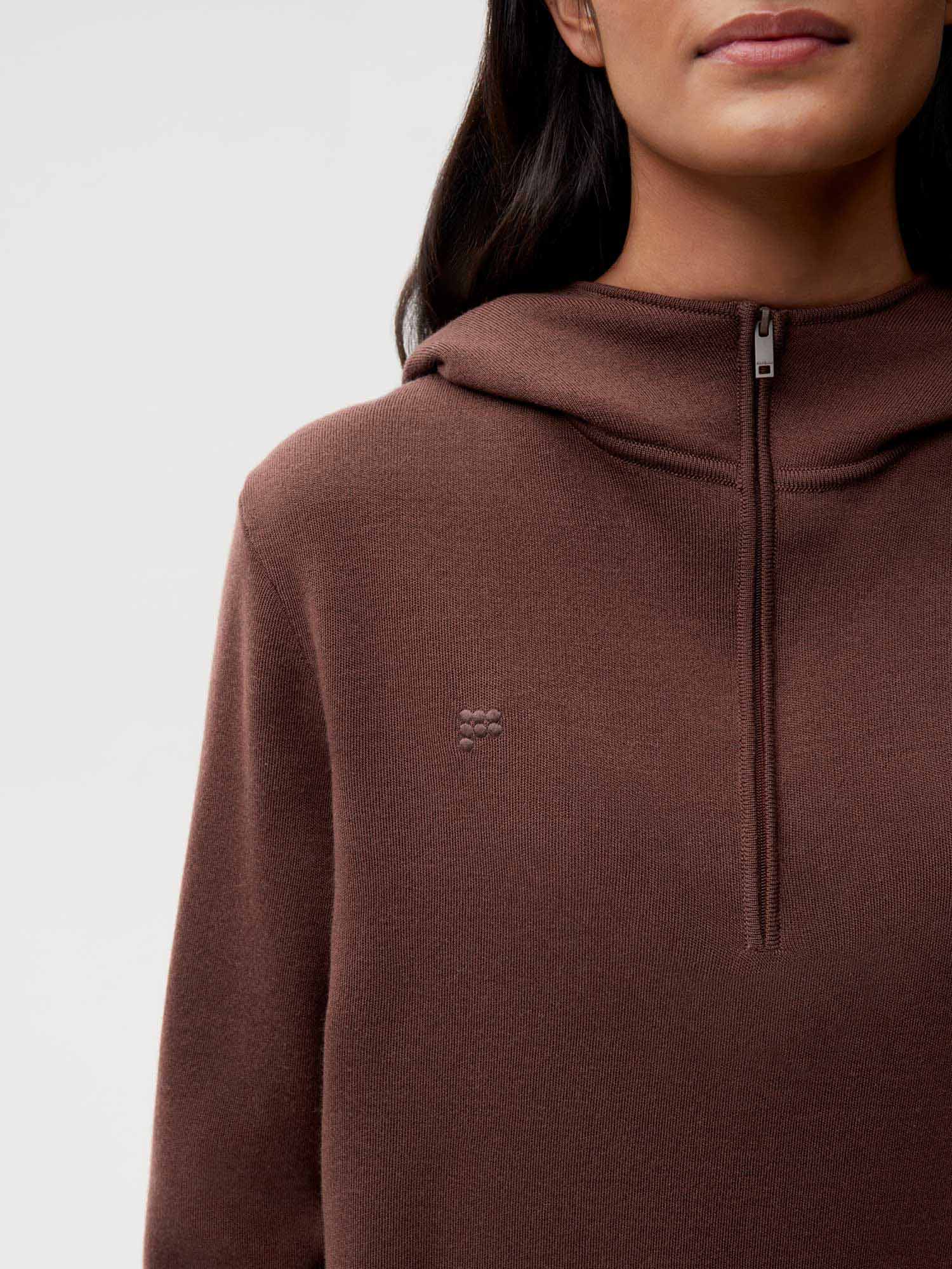 Merino Half Zip Hoodie Chesnut Brown Female