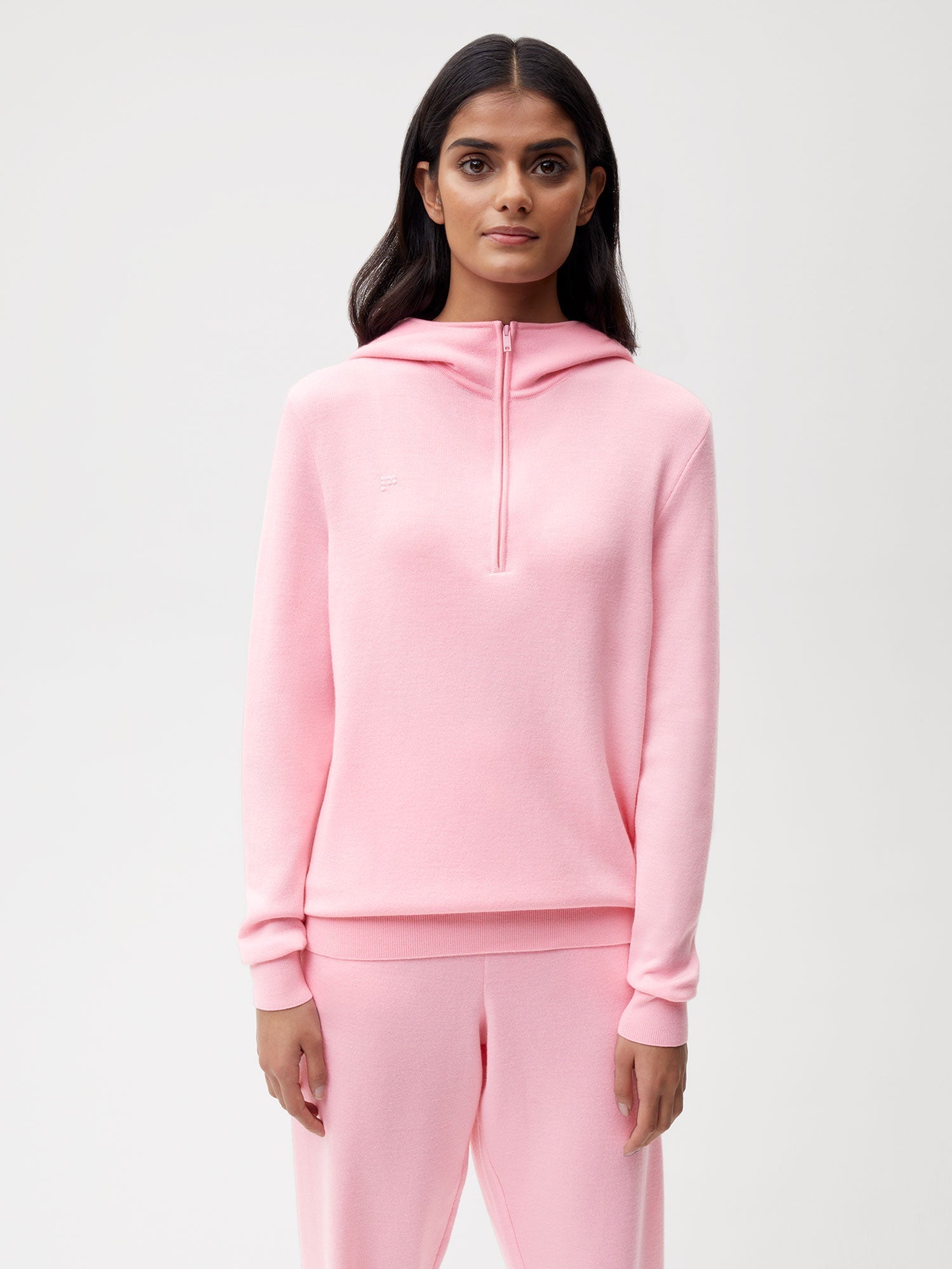 Merino Half Zip Hoodie Sakura Pink Female