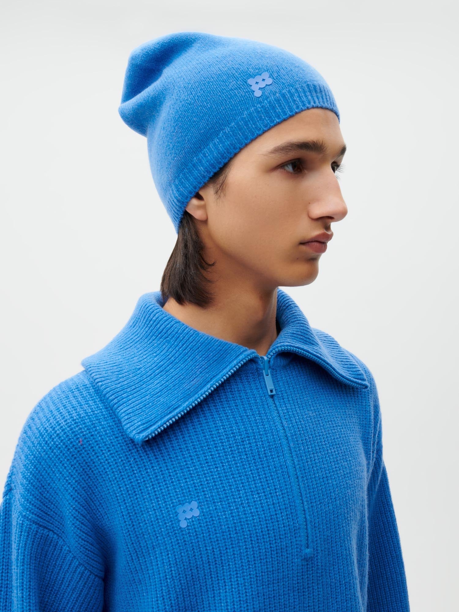 Recycled Cashmere Beanie—cerulean blue male