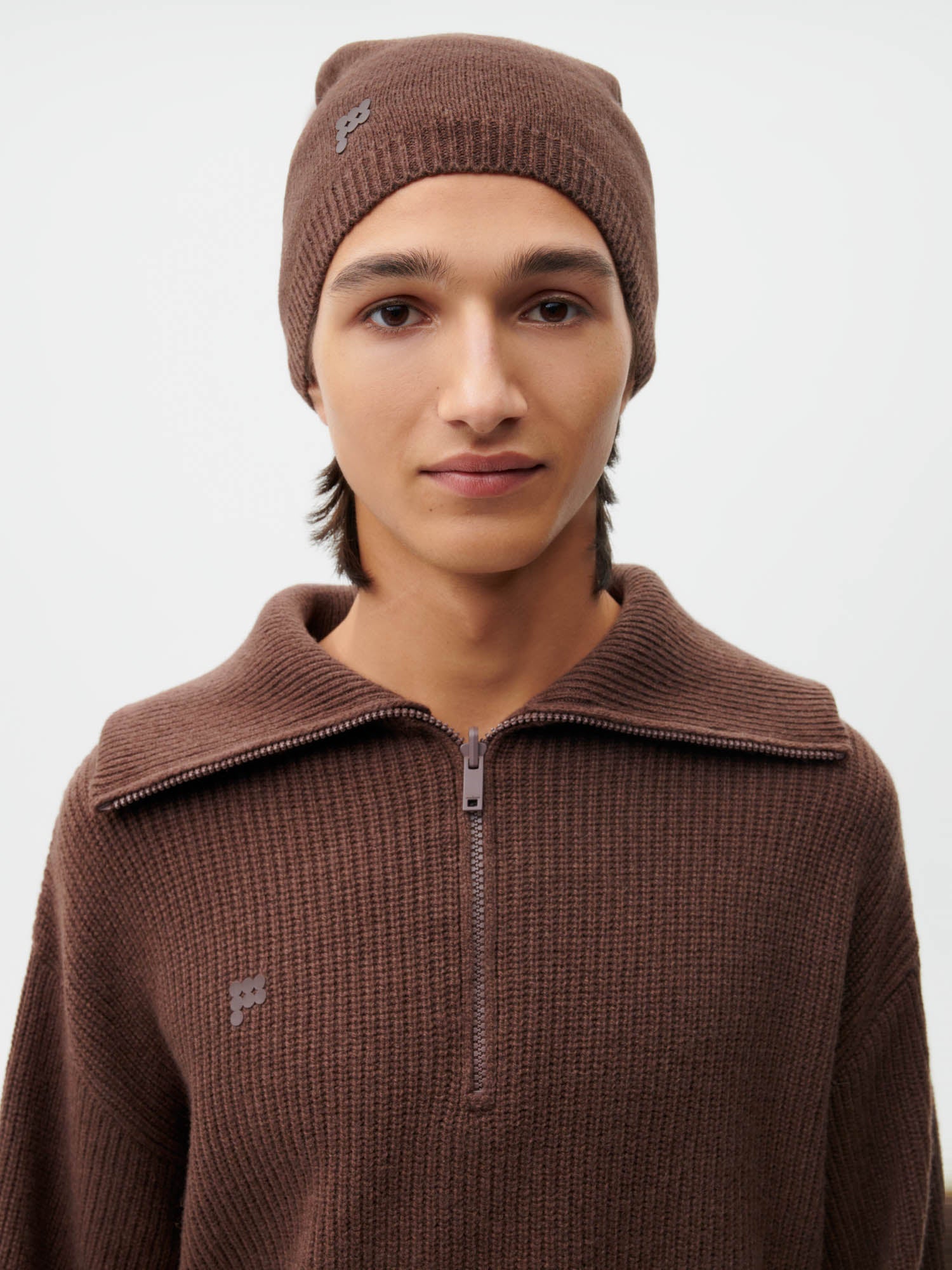 Recycled Cashmere Beanie—chestnut brown male