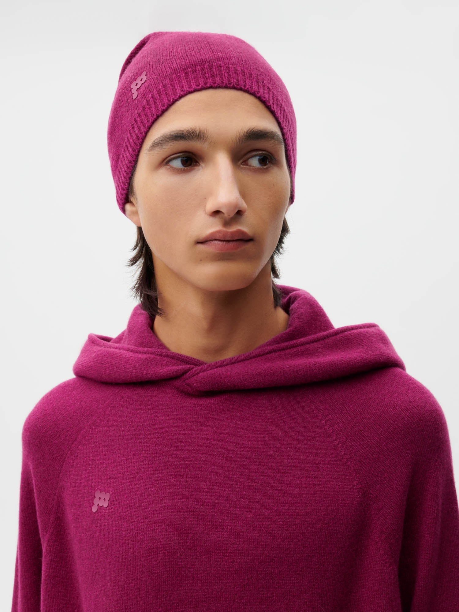 Recycled Cashmere Beanie—plum purple male