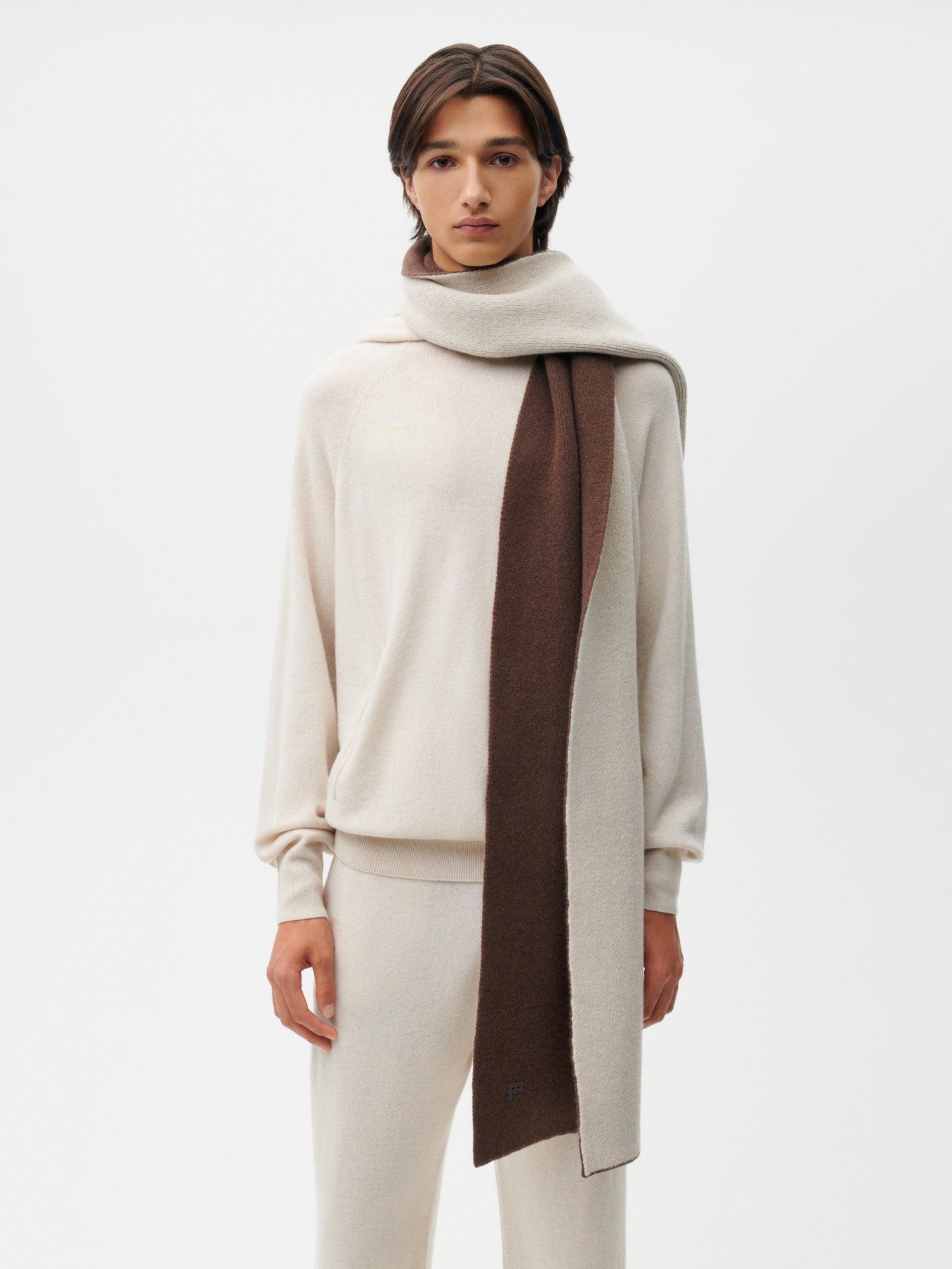 Recycled Cashmere Bicolor Scarf—chestnut brown male