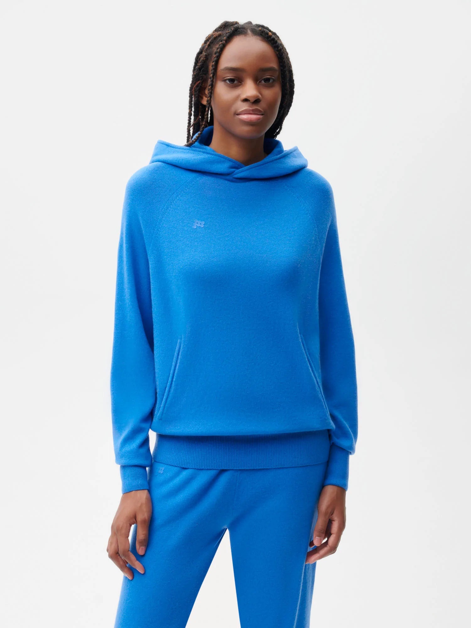 Recycled Cashmere Hoodie—cerulean blue female