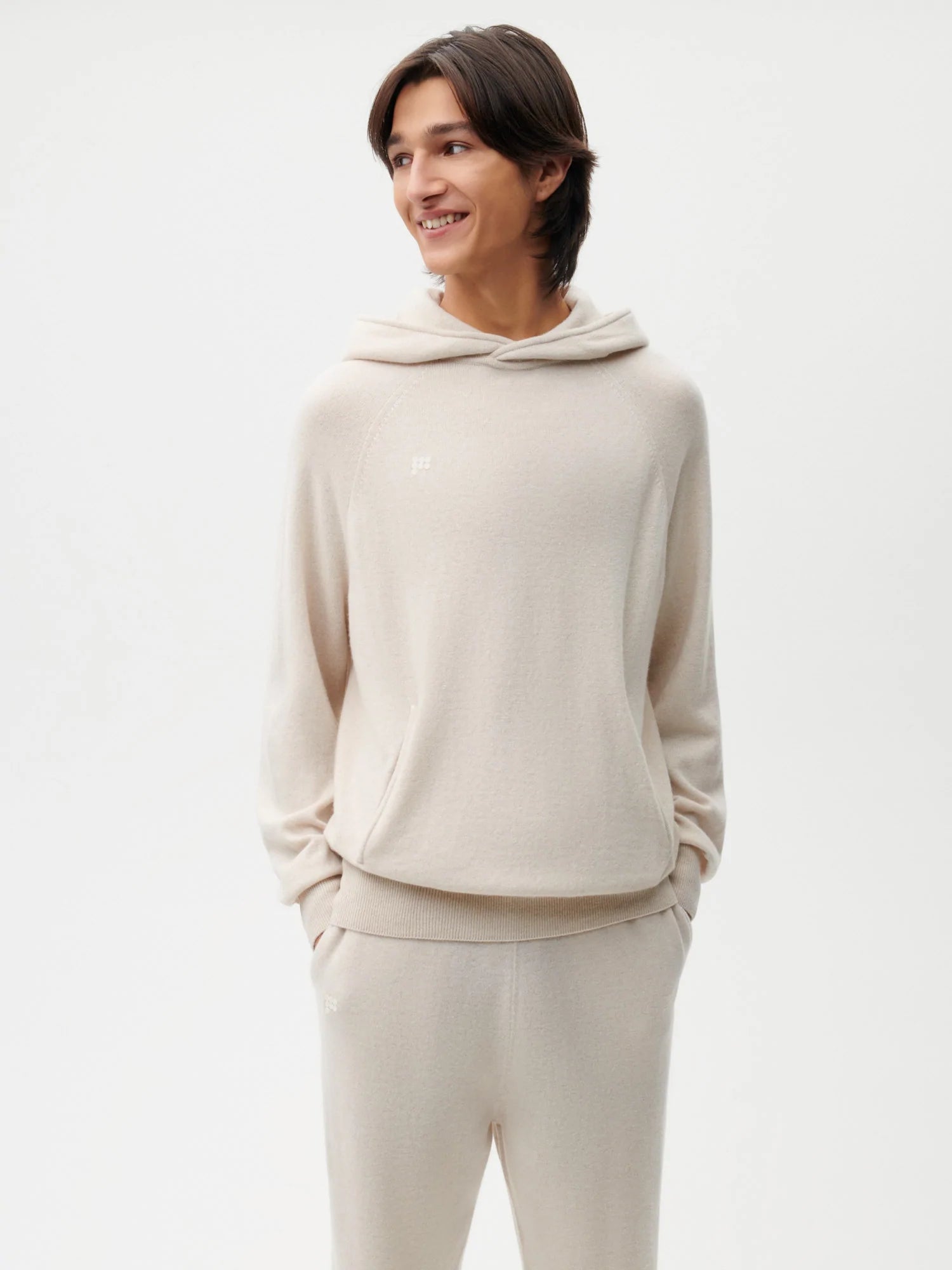 Recycled Cashmere Hoodie—oatmeal male