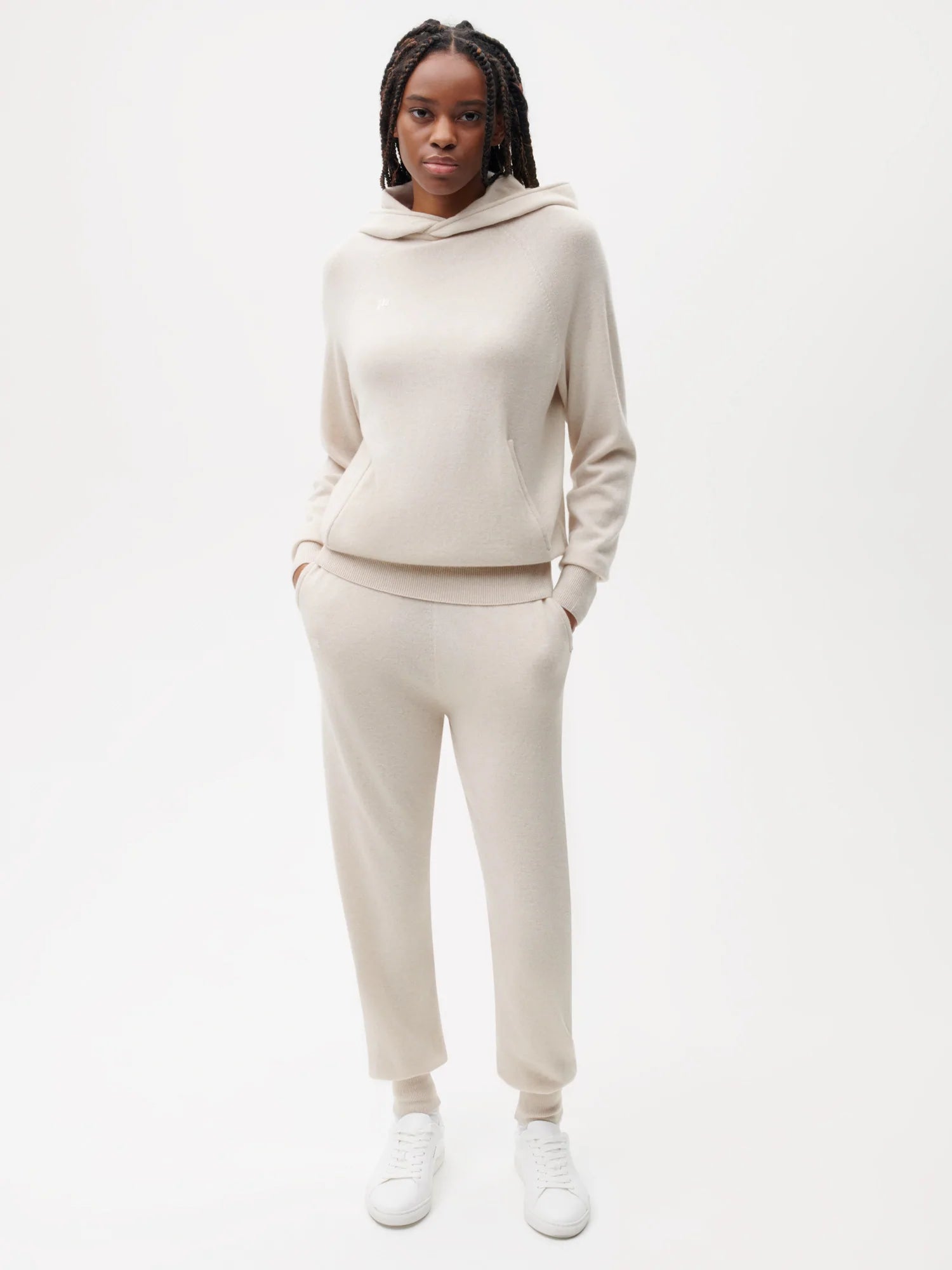 Recycled Cashmere Track Pants—oatmeal female