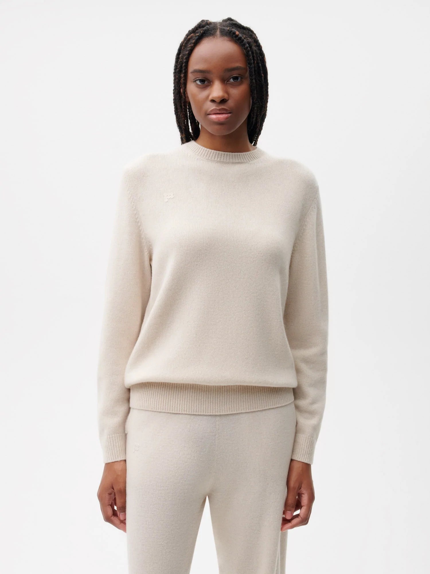 Recycled Cashmere Crewneck Sweatshirt—oatmeal female