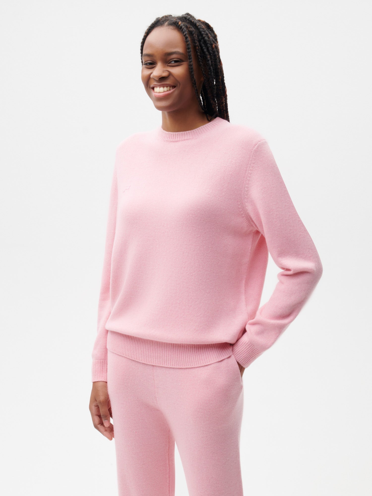 Recycled Cashmere Crewneck Sweatshirt—sakura pink female