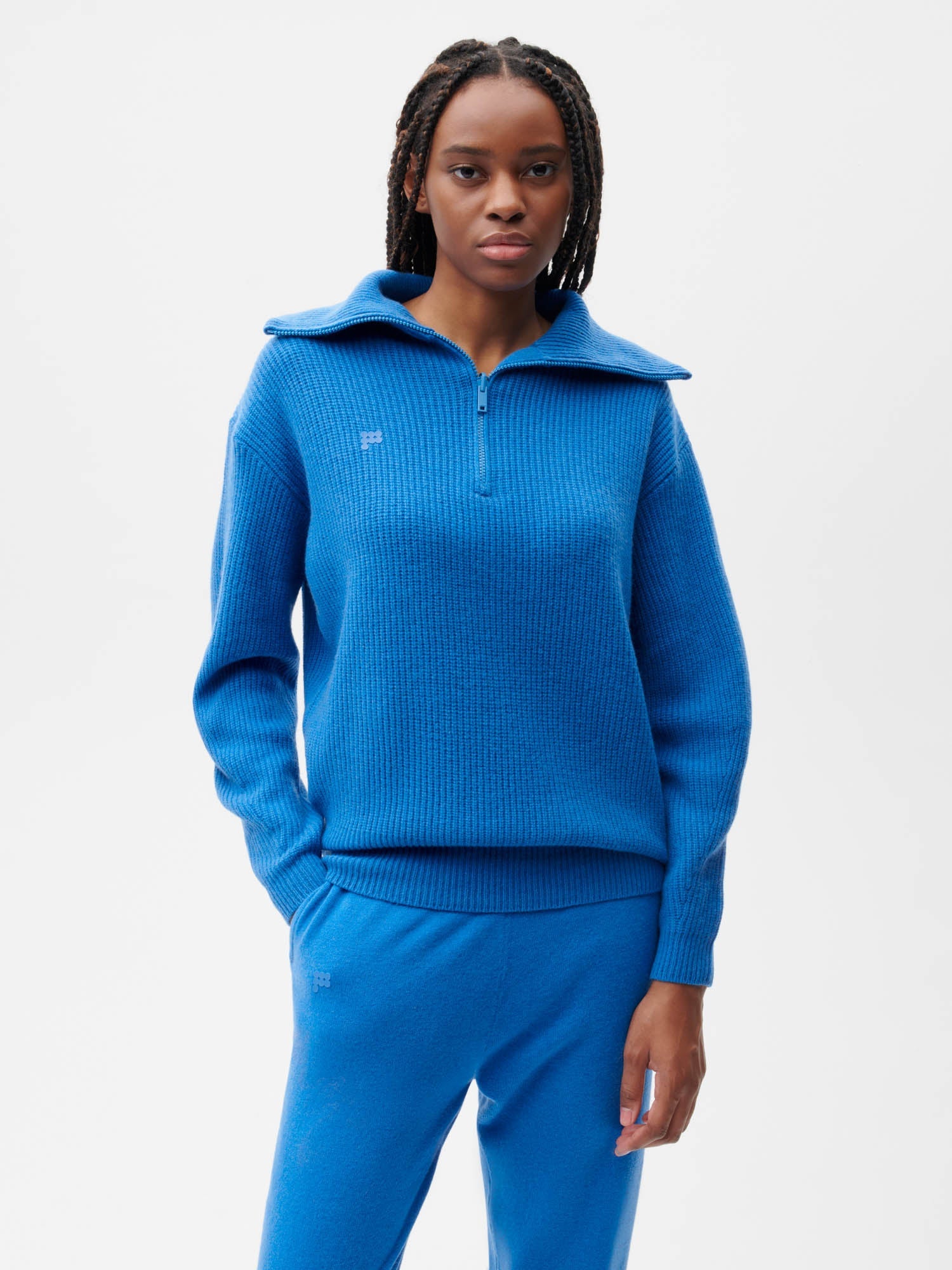 Recycled Cashmere Half Zip—cerulean blue female