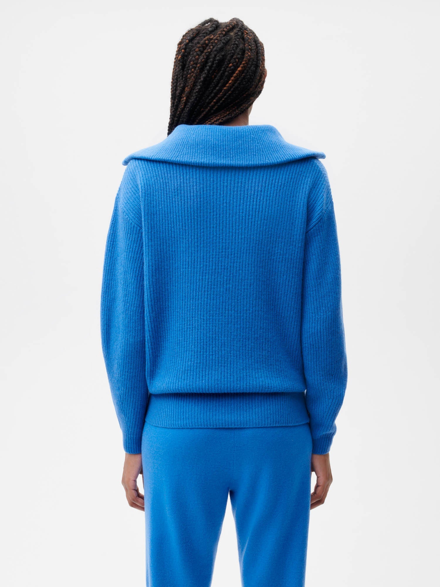 Recycled Cashmere Half Zip—cerulean blue female