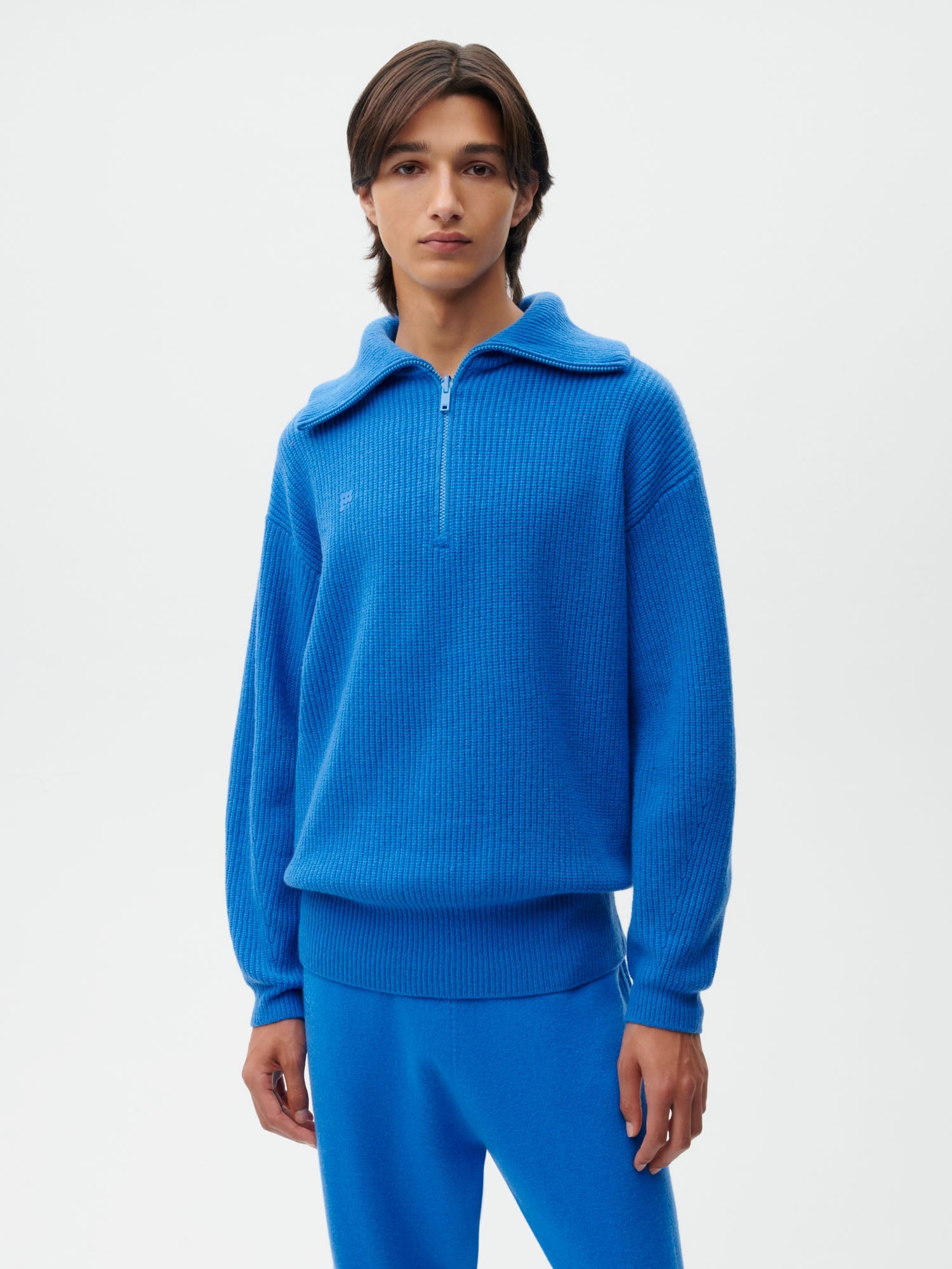 Recycled Cashmere Half Zip—cerulean blue male