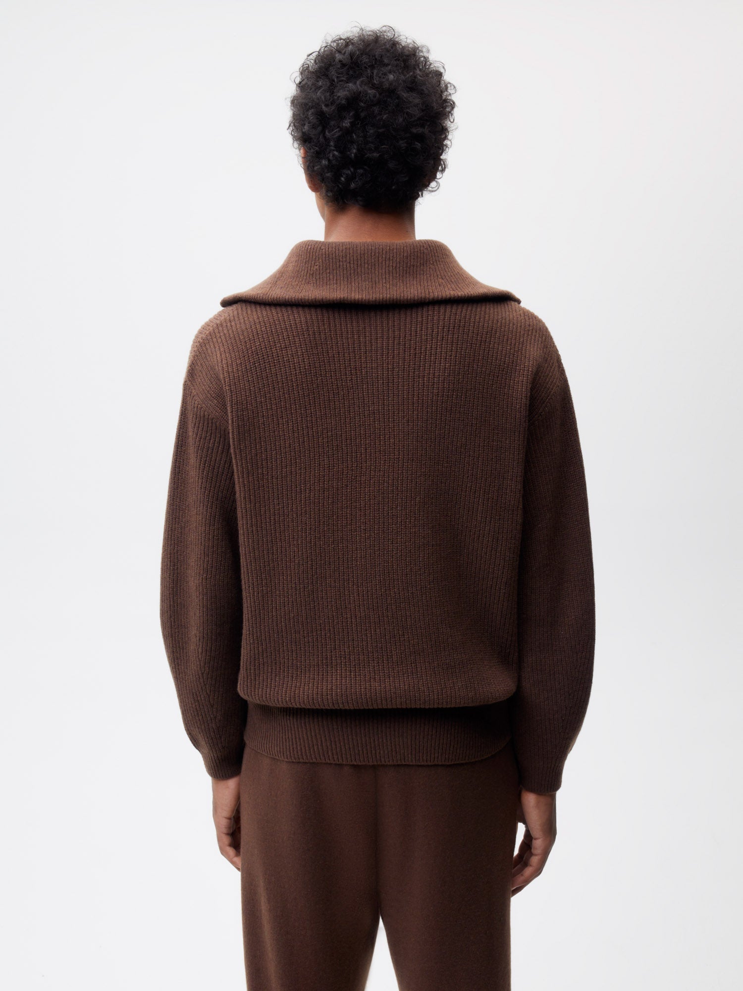 Recycled Cashmere Half Zip—chestnut brown male