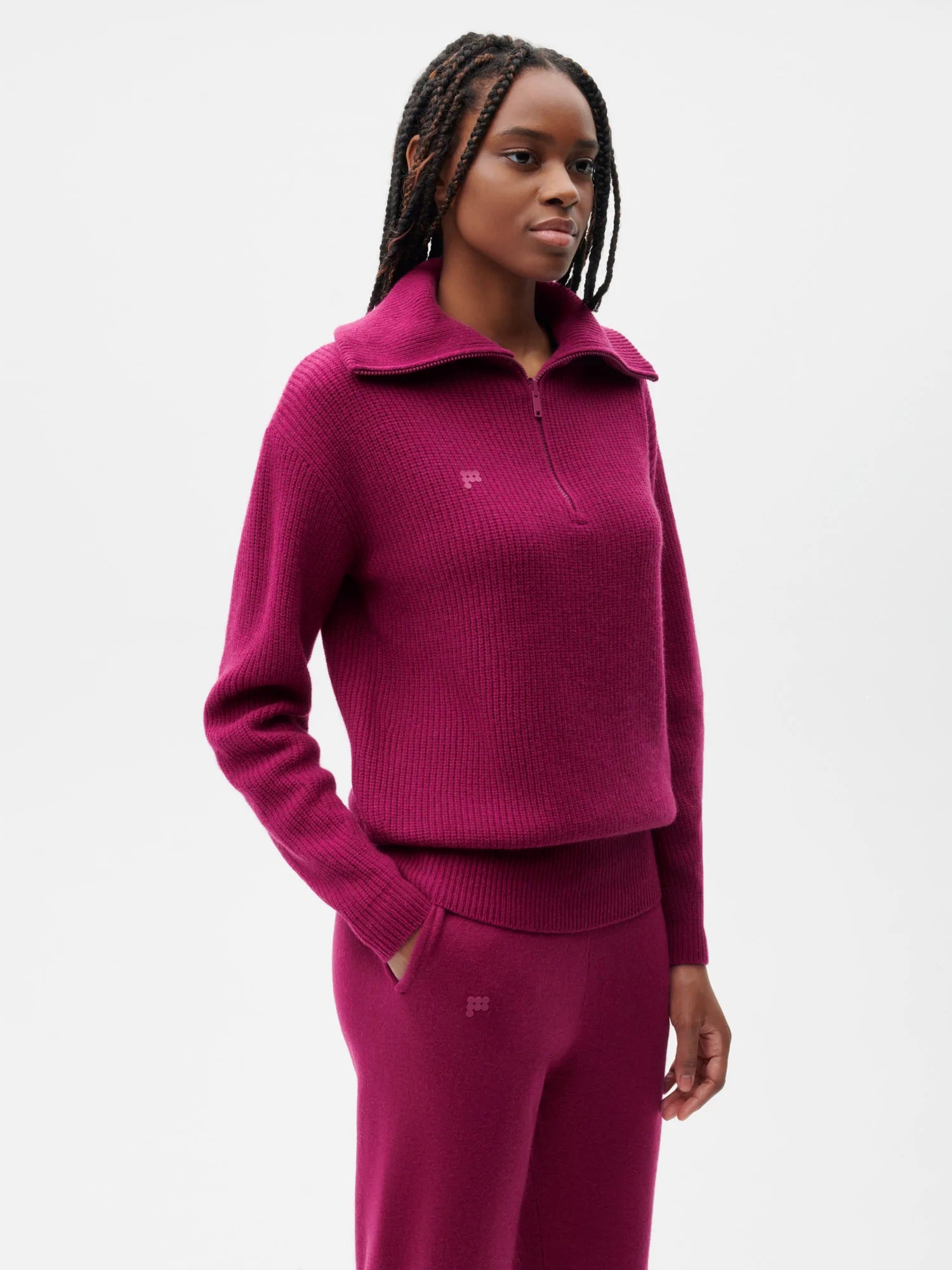 Recycled Cashmere Half Zip—plum purple female