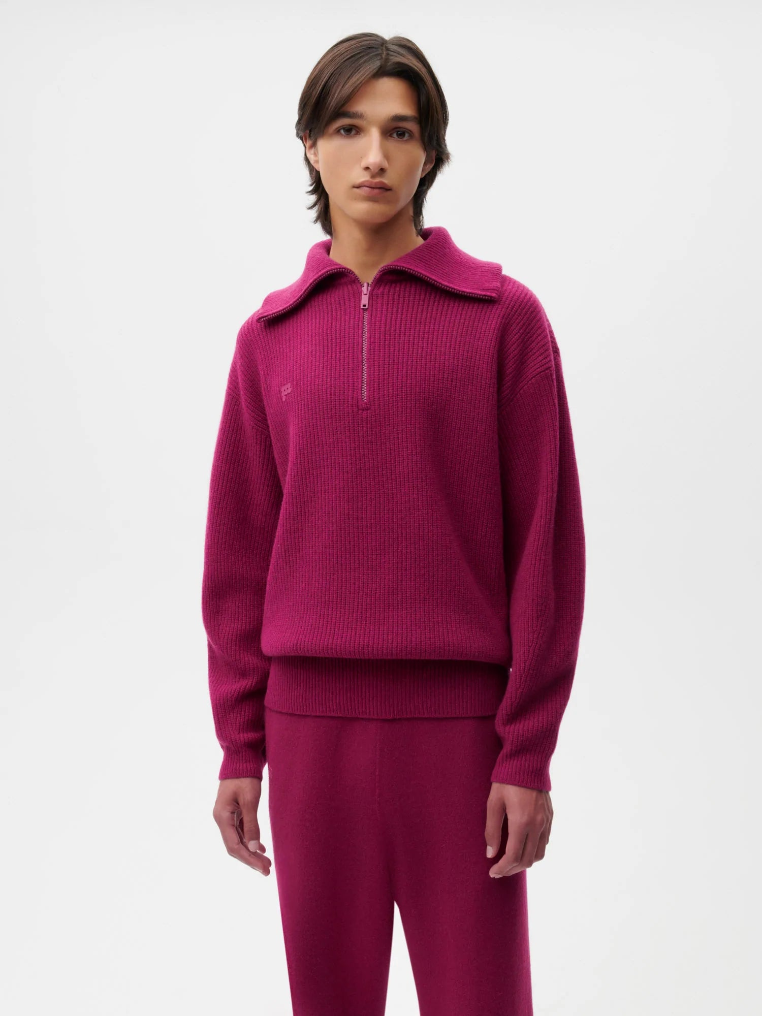 Recycled Cashmere Half Zip—plum purple male