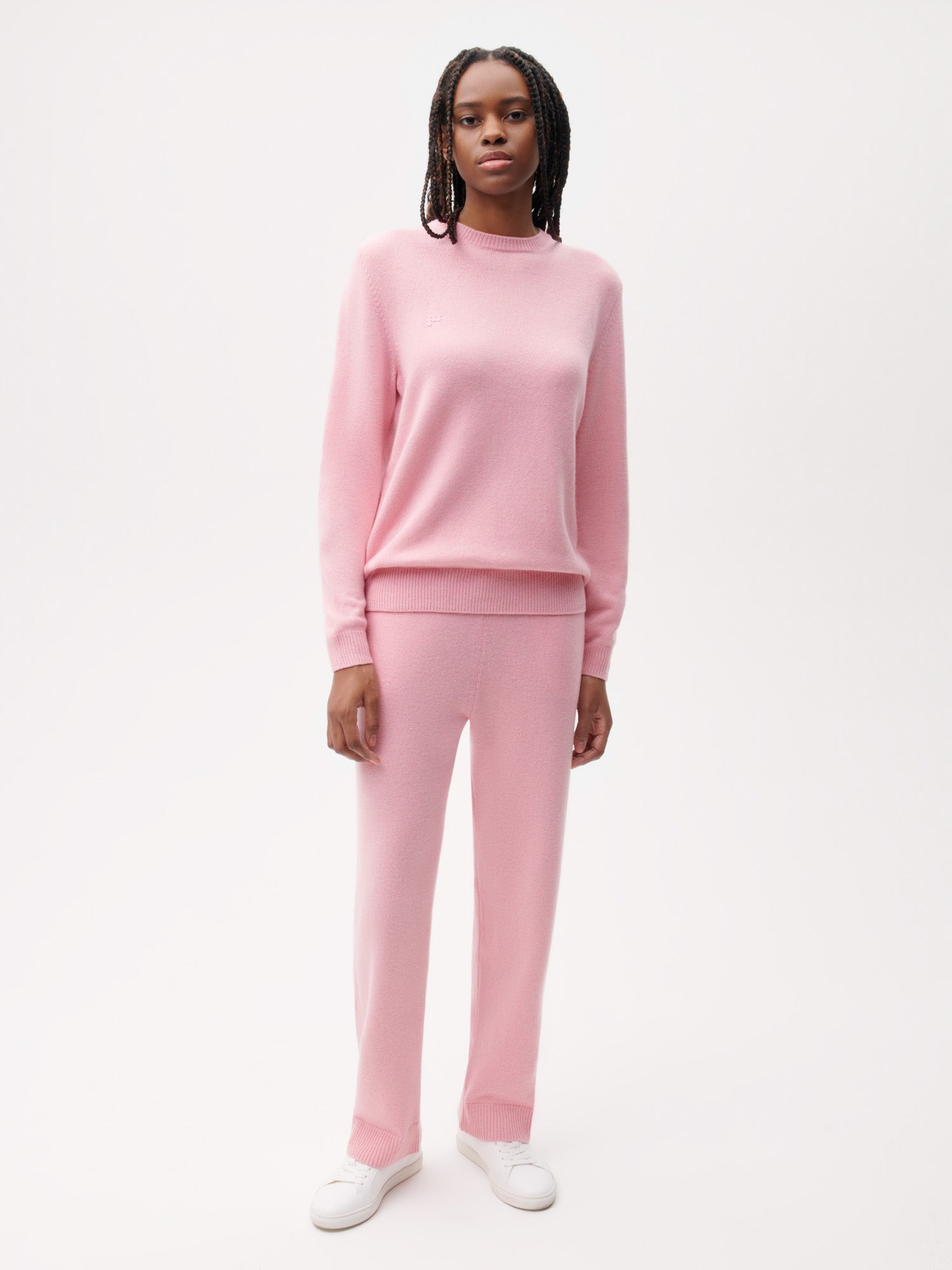 Recycled Cashmere Loose Track Pants—sakura pink female