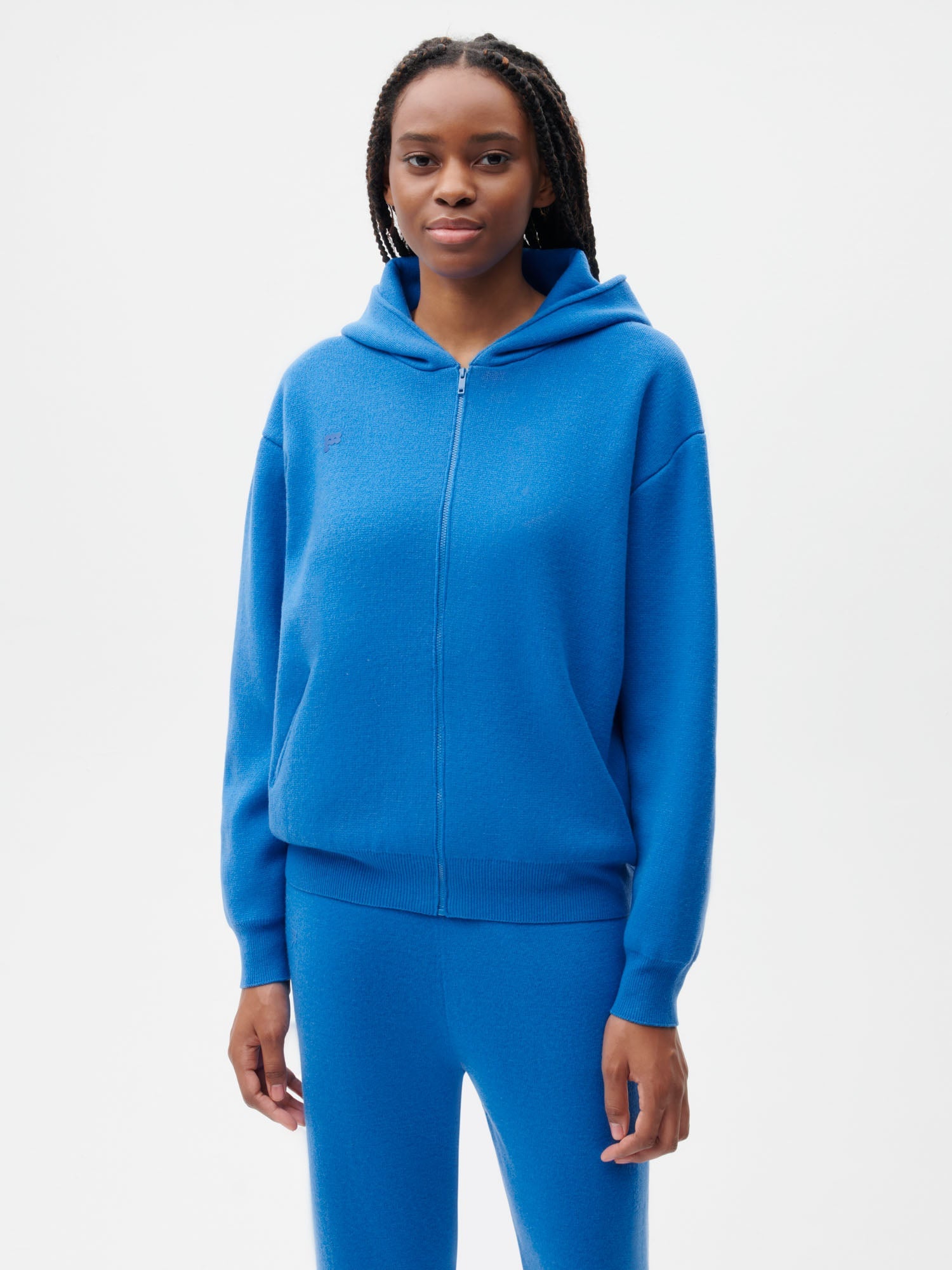 Recycled Cashmere Zipped Hoodie—cerulean blue female