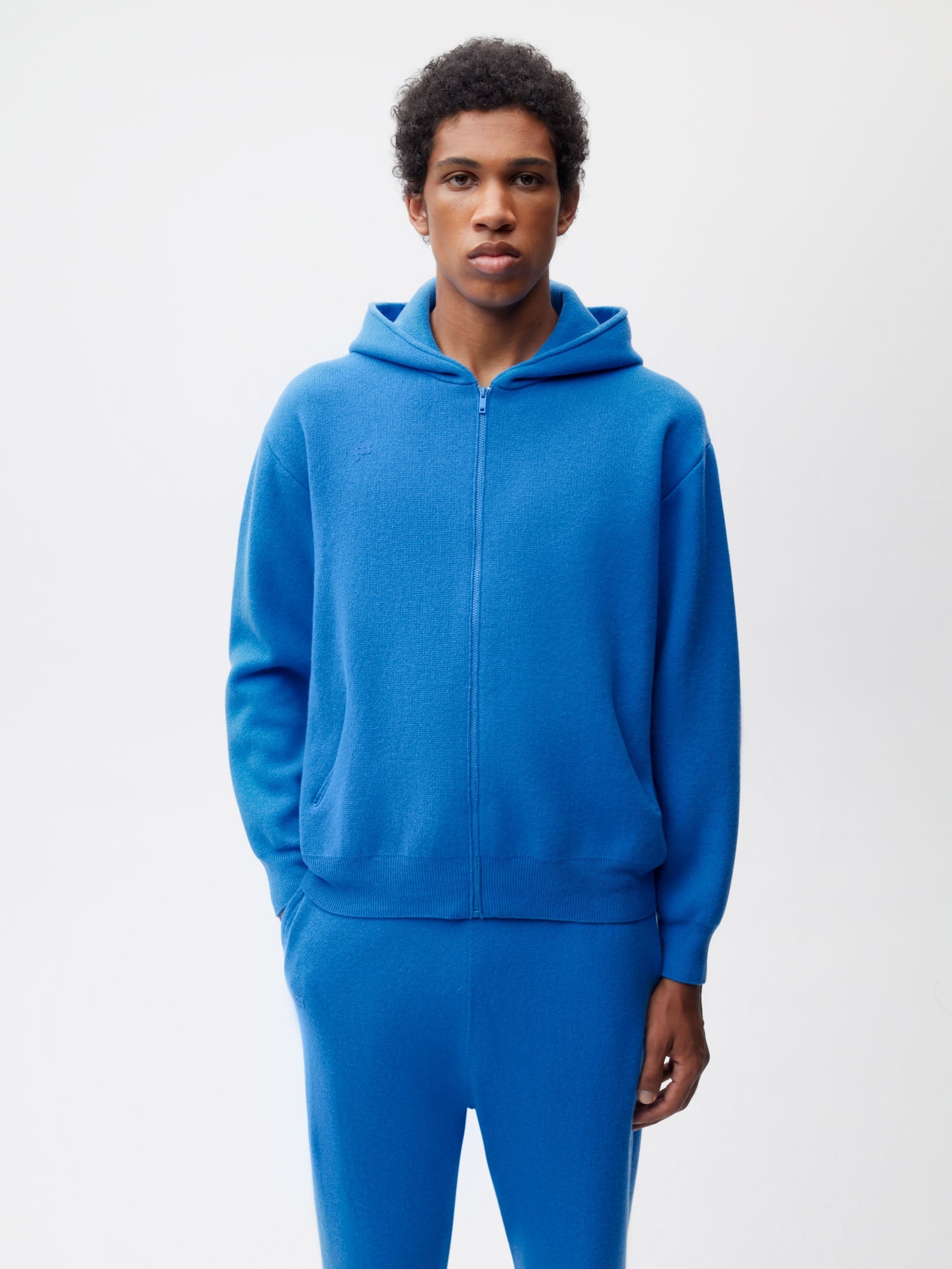 Recycled Cashmere Zipped Hoodie—cerulean blue male