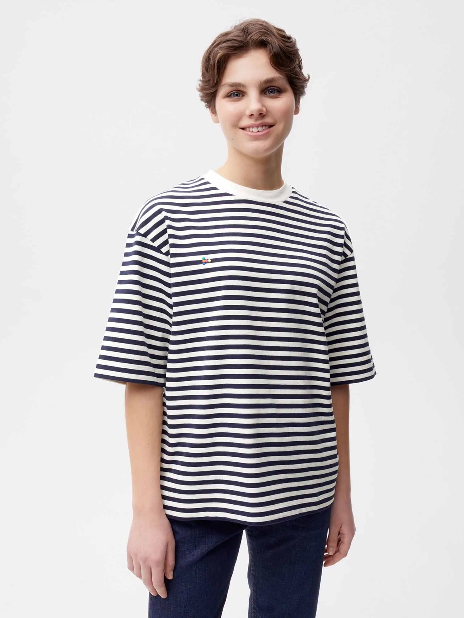 Recycled Cotton Stripe Boxy T-Shirt Female