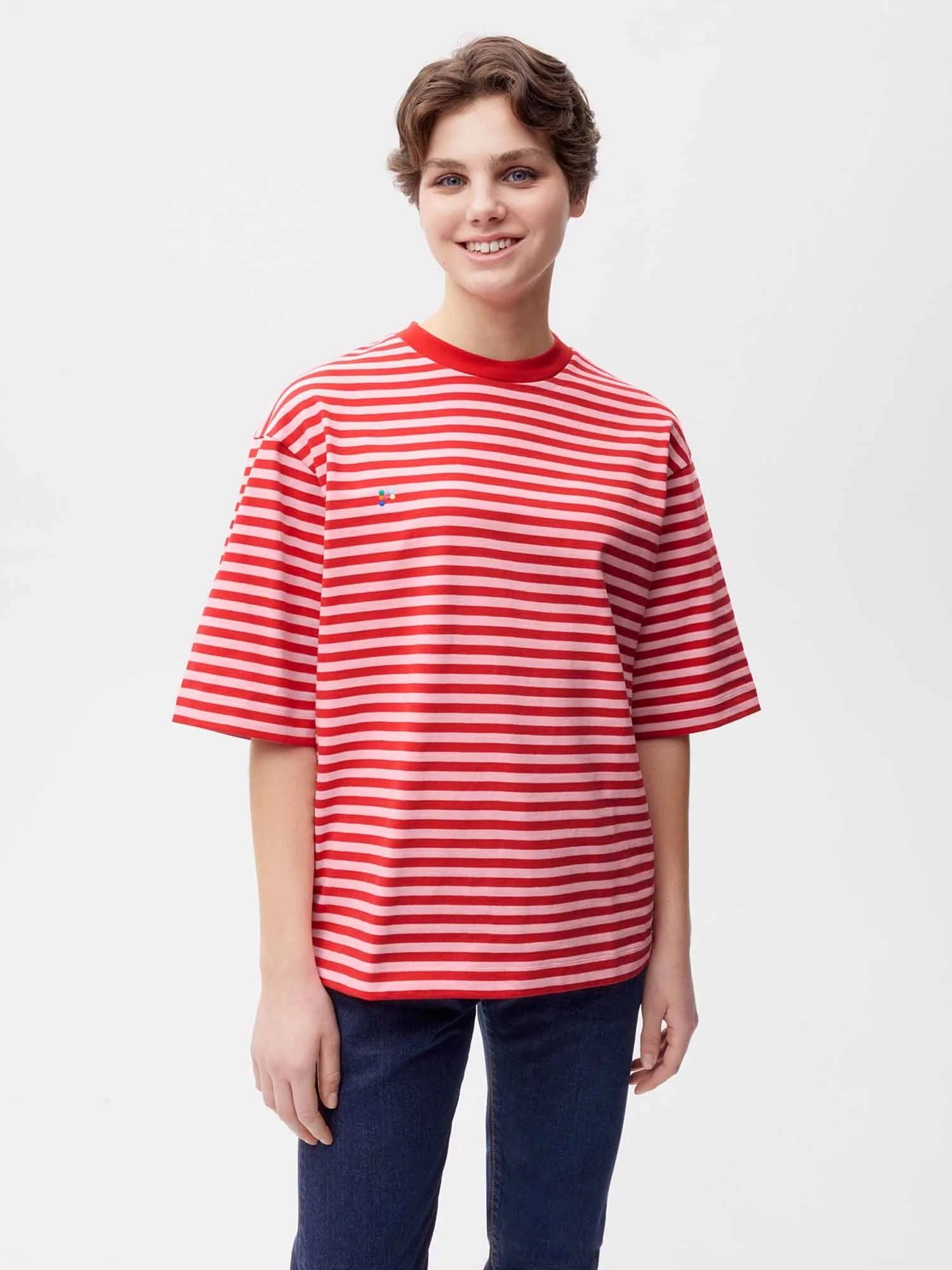 Recycled Cotton Stripe Boxy T Shirt Red Female