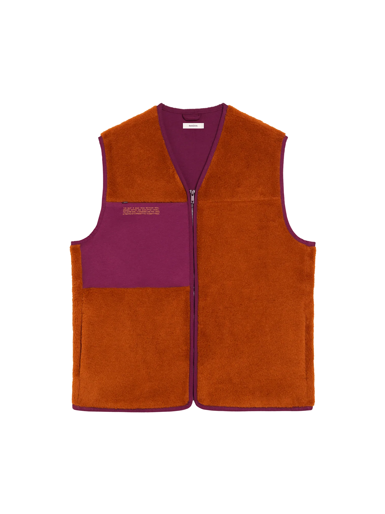 Recycled Wool Fleece Gilet—cinnamon orange-packshot-3